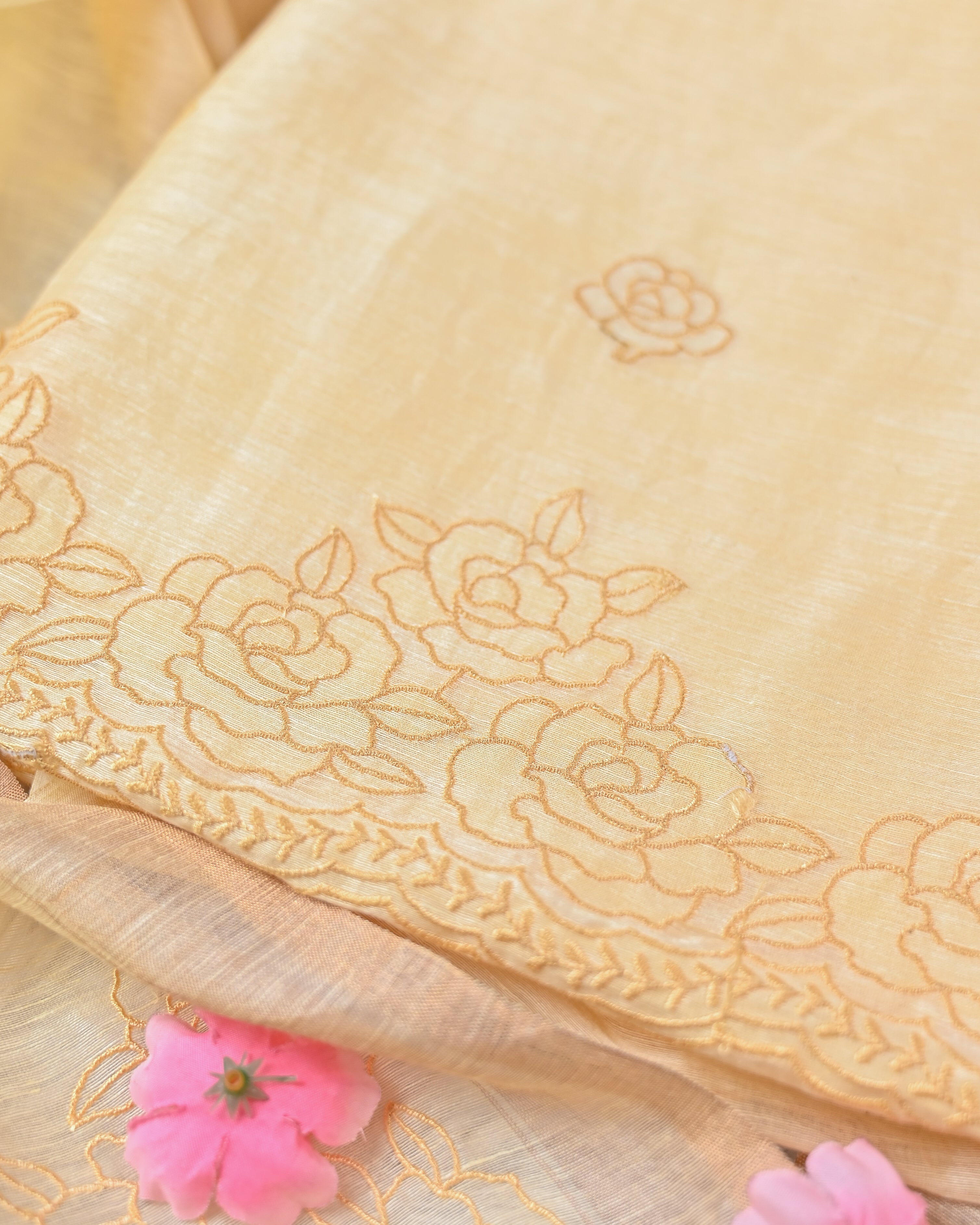Unstitched suit set - Linen silk dupatta, embroiderd shirt linen silk with chanderi  silk bottom