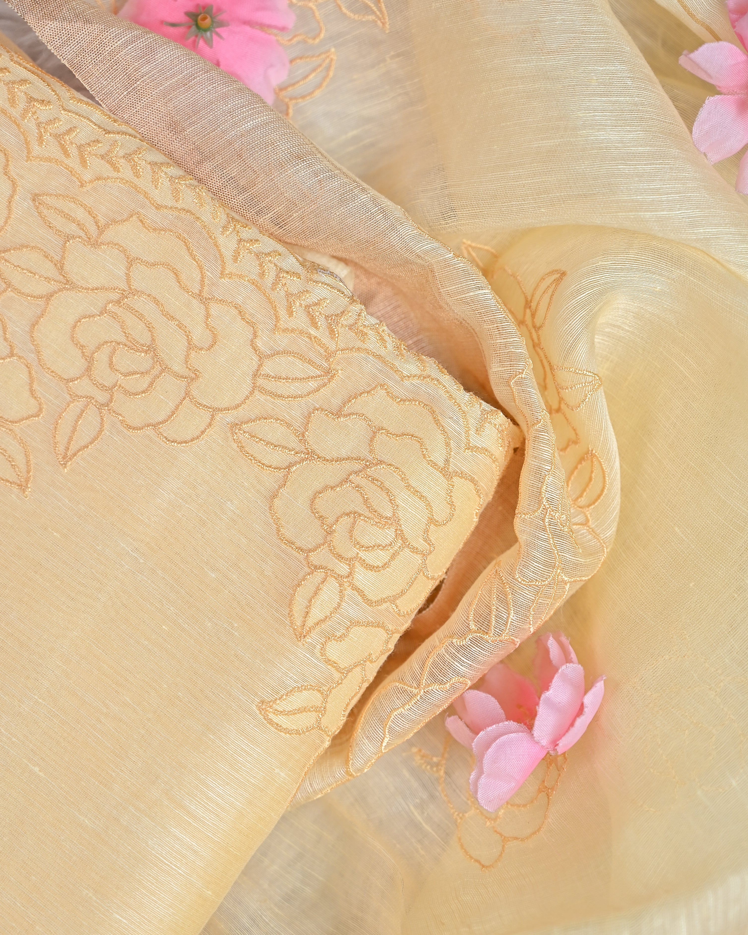 Unstitched suit set - Linen silk dupatta, embroiderd shirt linen silk with chanderi  silk bottom