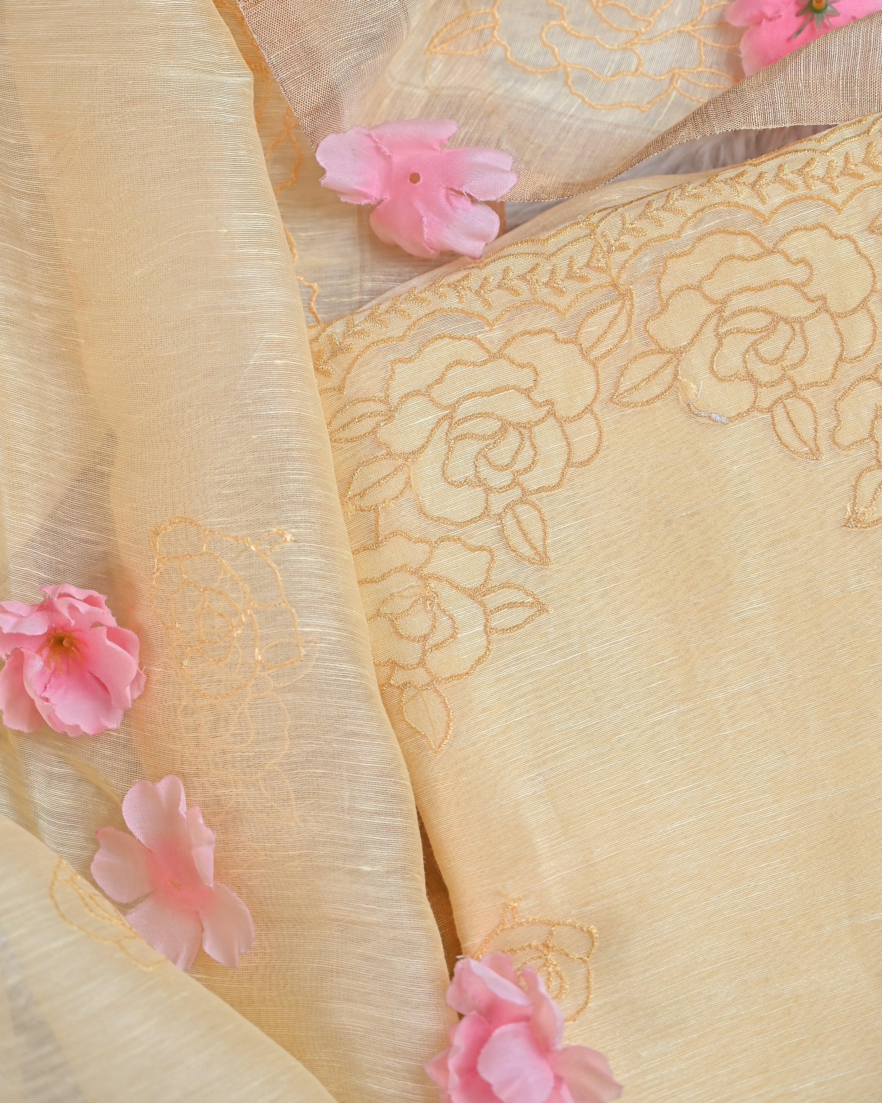 Unstitched suit set - Linen silk dupatta, embroiderd shirt linen silk with chanderi  silk bottom