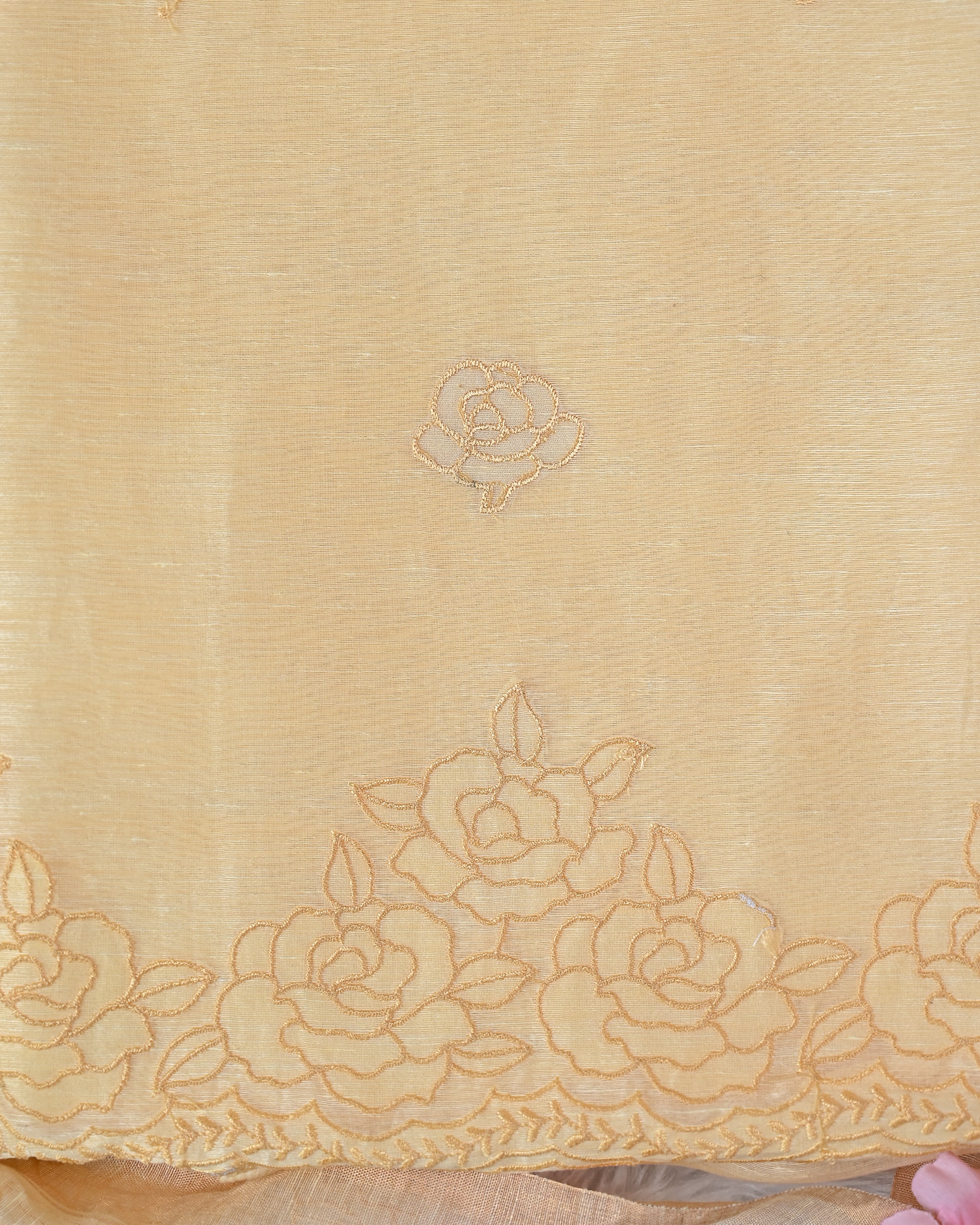 Unstitched suit set - Linen silk dupatta, embroiderd shirt linen silk with chanderi  silk bottom
