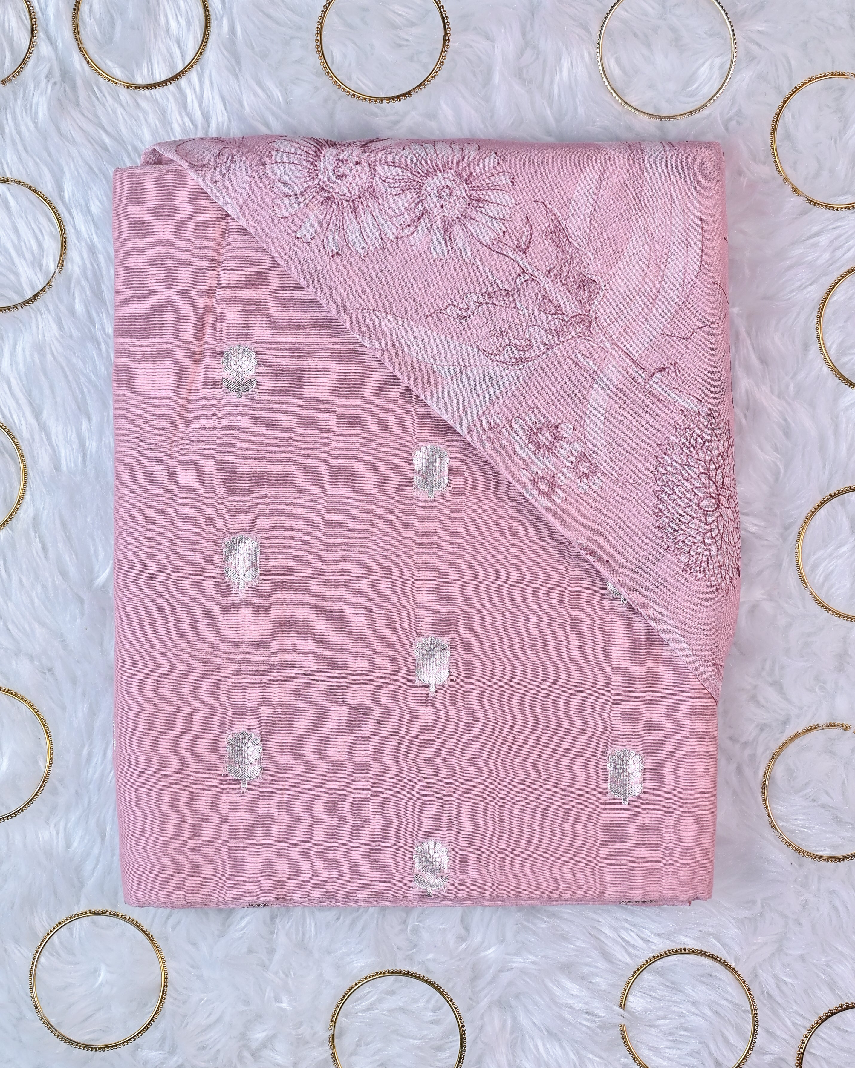 Unstitched Suit Set - Mal chanderi digital print dupatta with chanderi booti shirt
