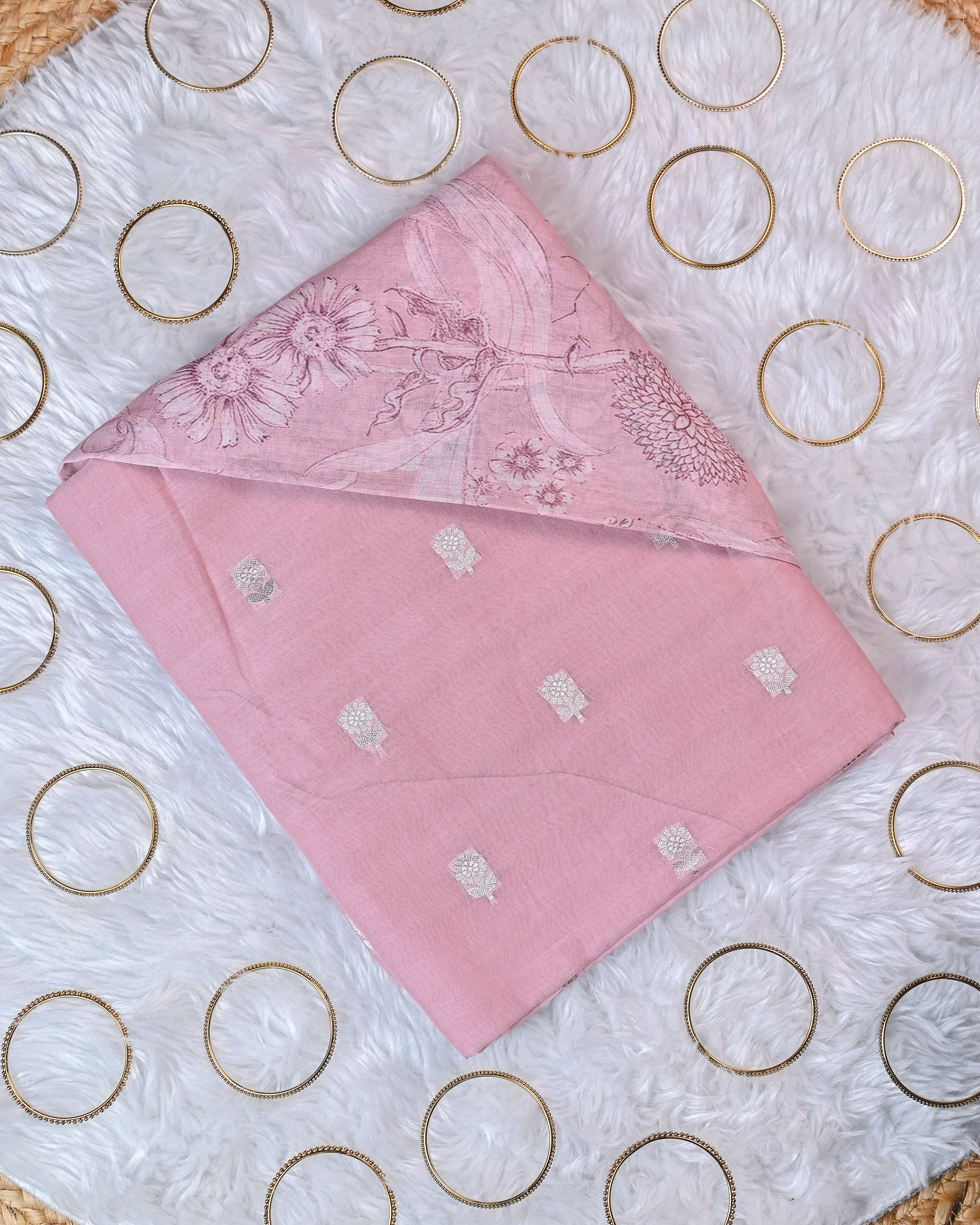Unstitched Suit Set - Mal chanderi digital print dupatta with chanderi booti shirt