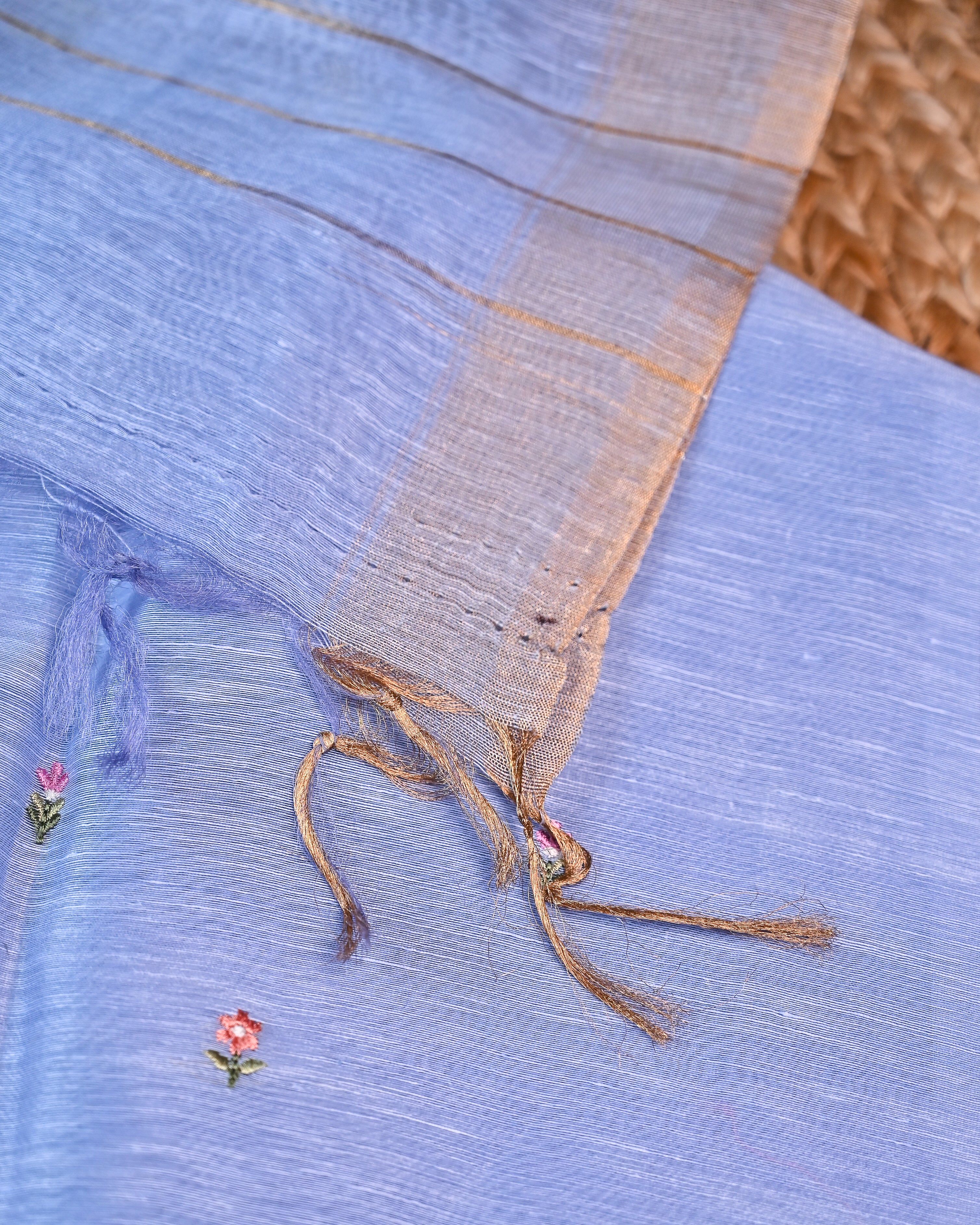 Unstitched Suit Set - Hand Paint Linen silk dupatta, embroidered linen silk Shirt & chanderi silk bottom