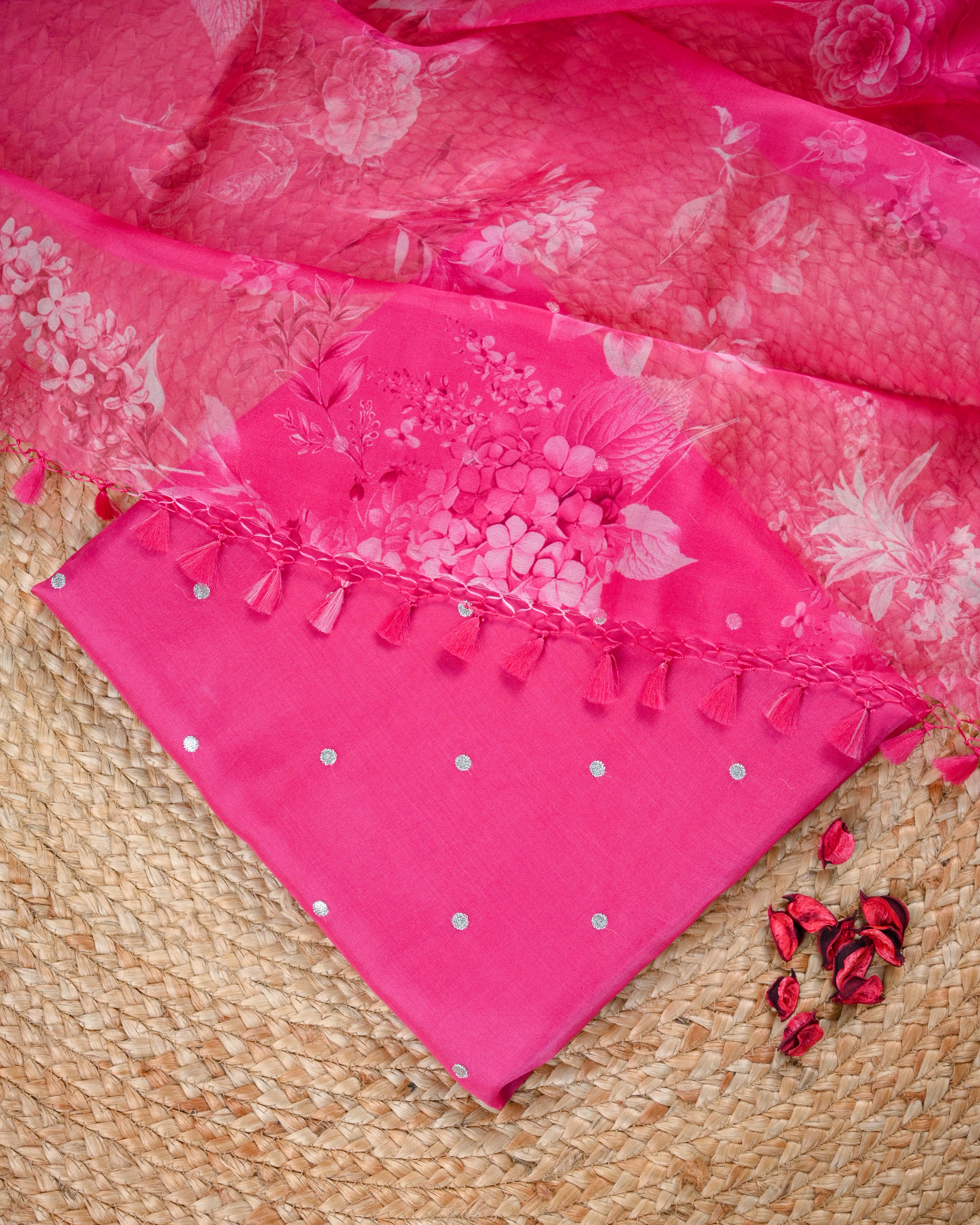 Sacred Motif Organza Silk Unstitched Suit Set