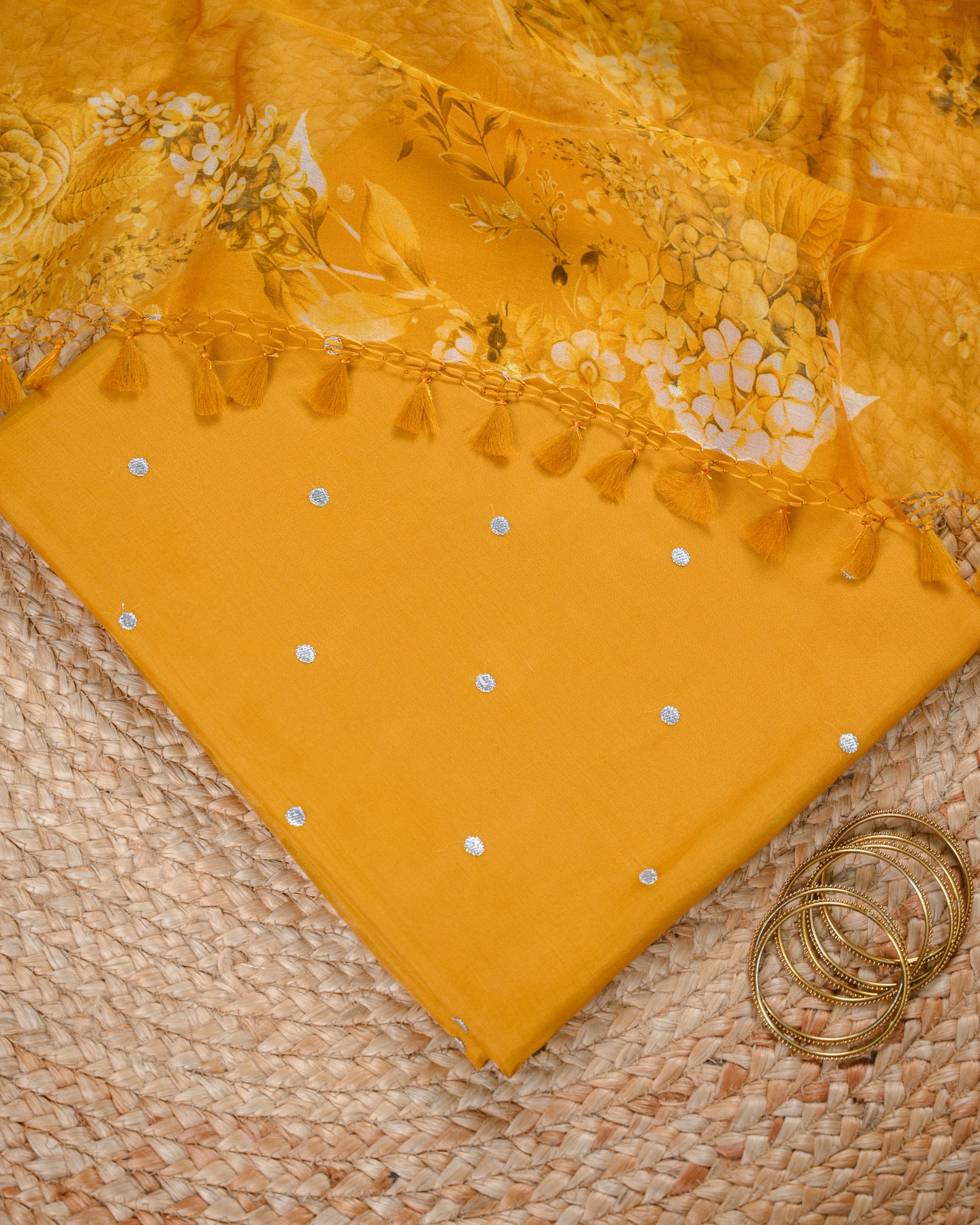 Sacred Motif Organza Silk Unstitched Suit Set