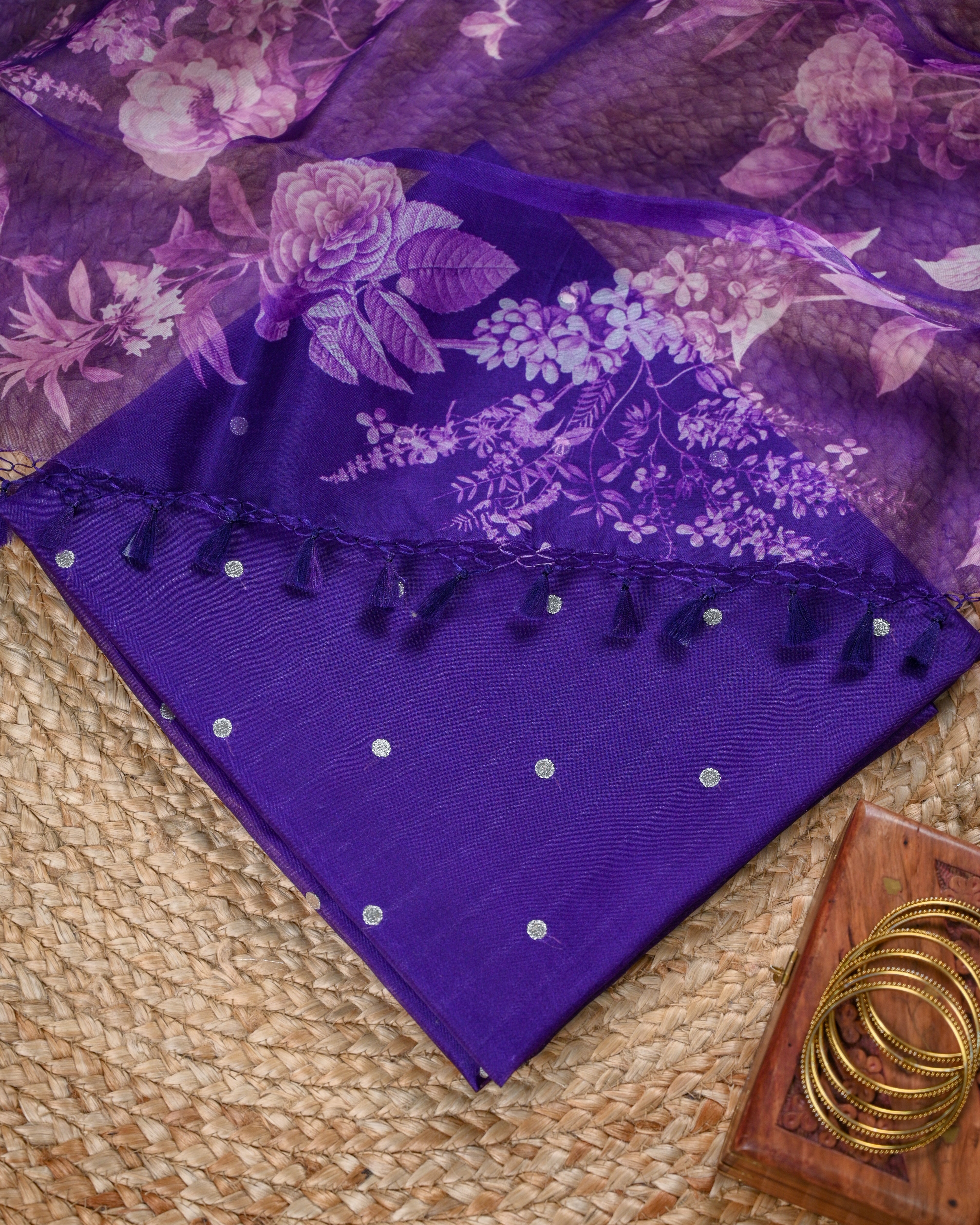 Sacred Motif Organza Silk Unstitched Suit Set