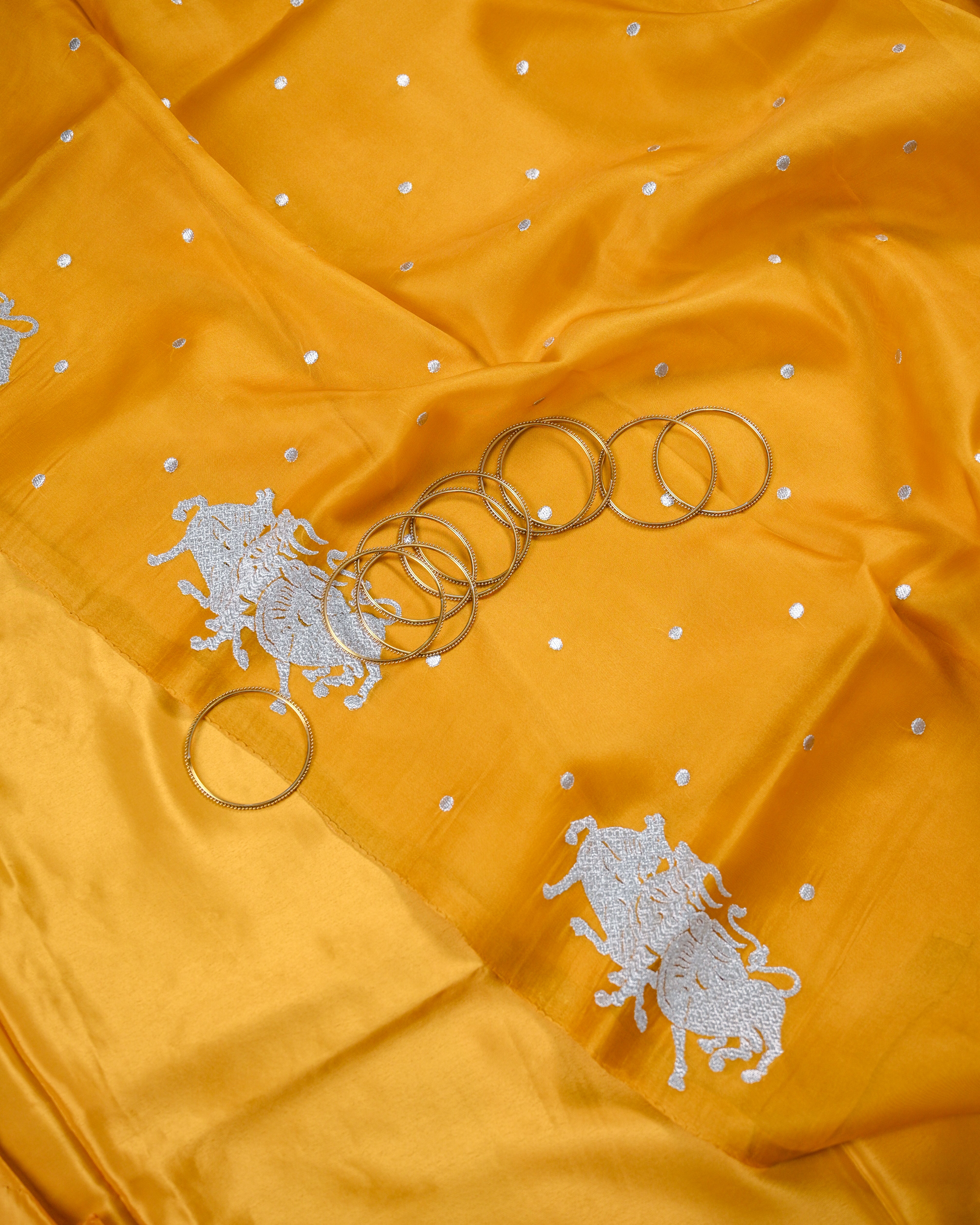 Sacred Motif Organza Silk Unstitched Suit Set