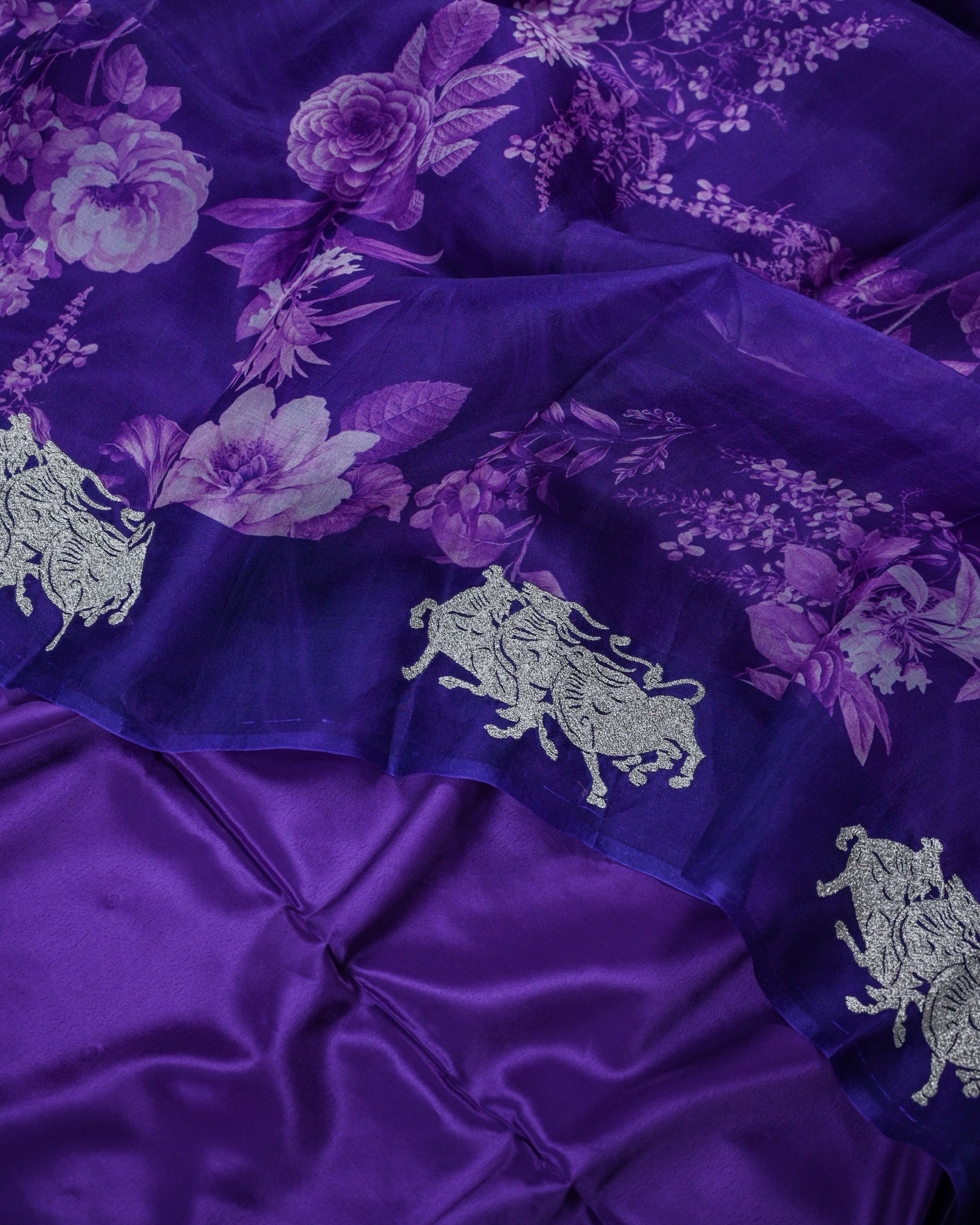 Sacred Motif Organza Silk Unstitched Suit Set
