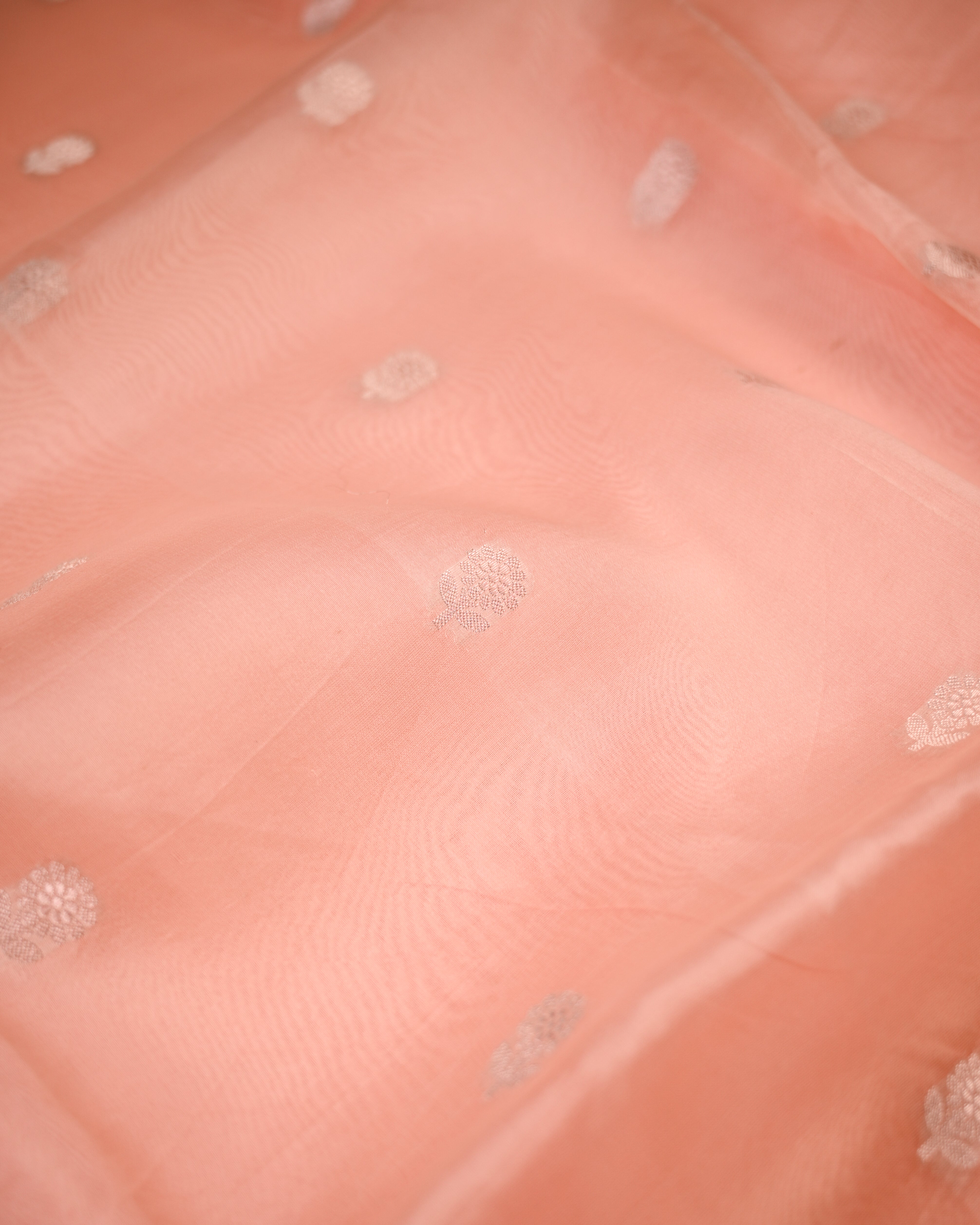 Peach Organza Silk Unstitched Suit Set with Chanderi–Organza Dupatta