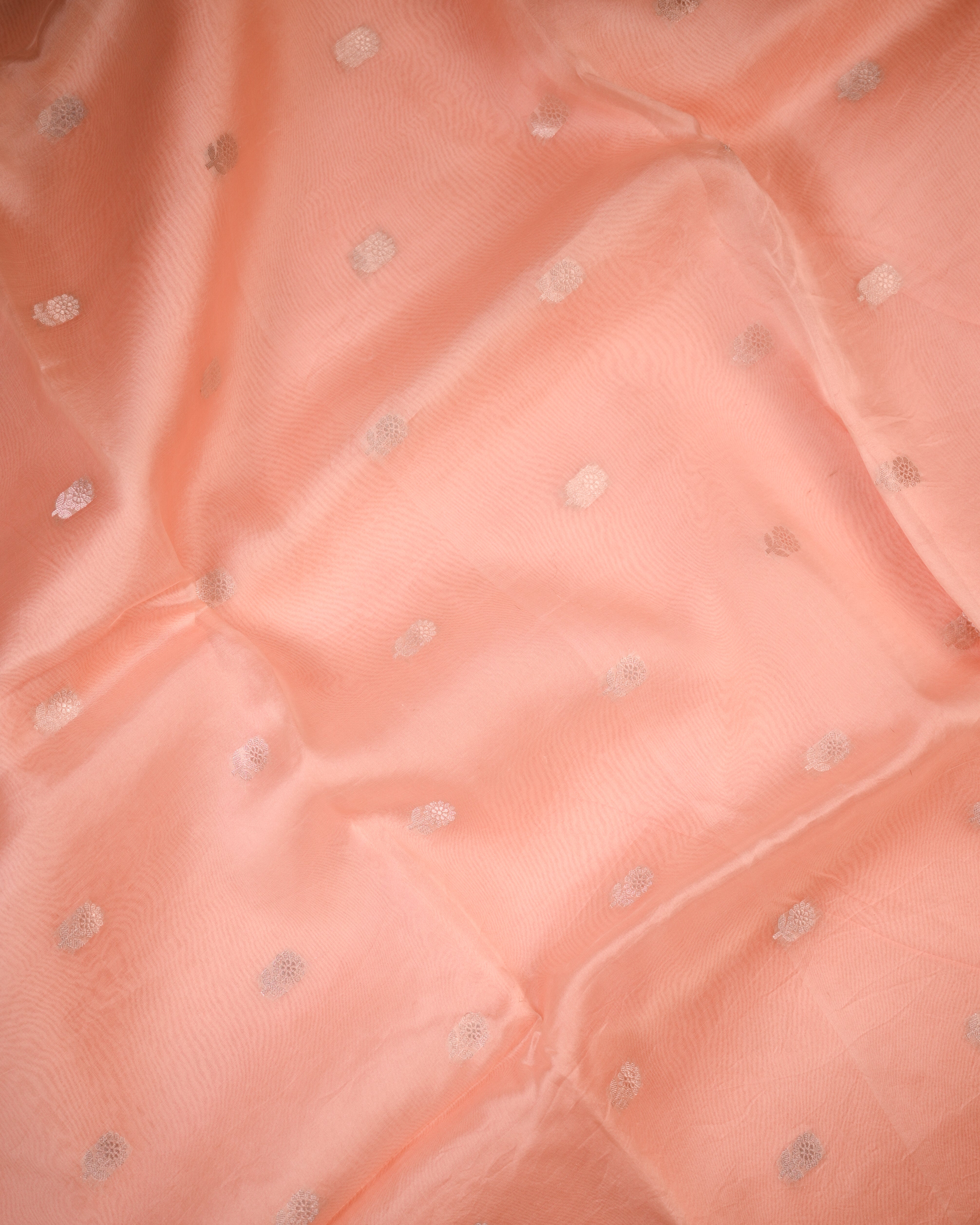 Peach Organza Silk Unstitched Suit Set with Chanderi–Organza Dupatta