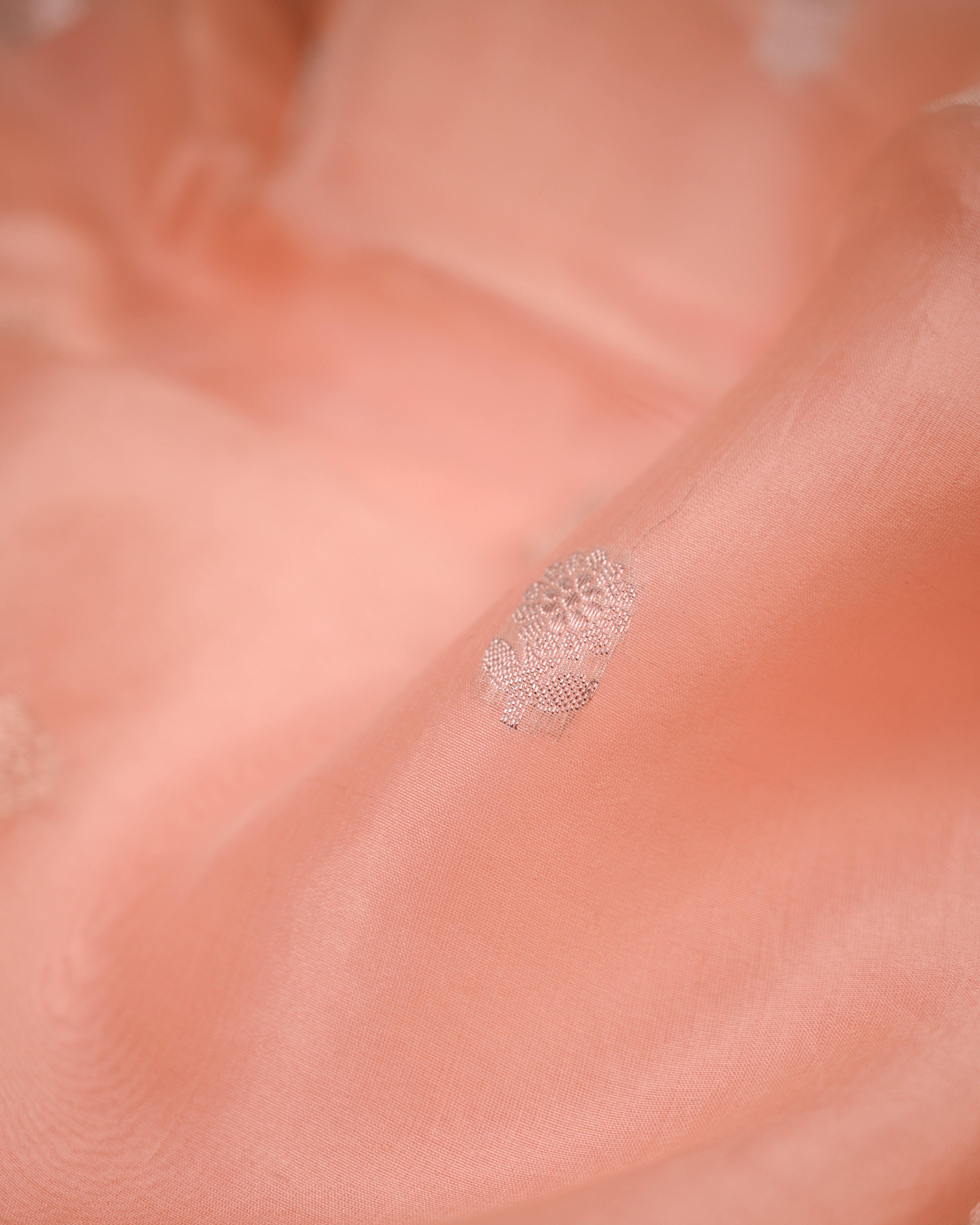 Peach Organza Silk Unstitched Suit Set with Chanderi–Organza Dupatta