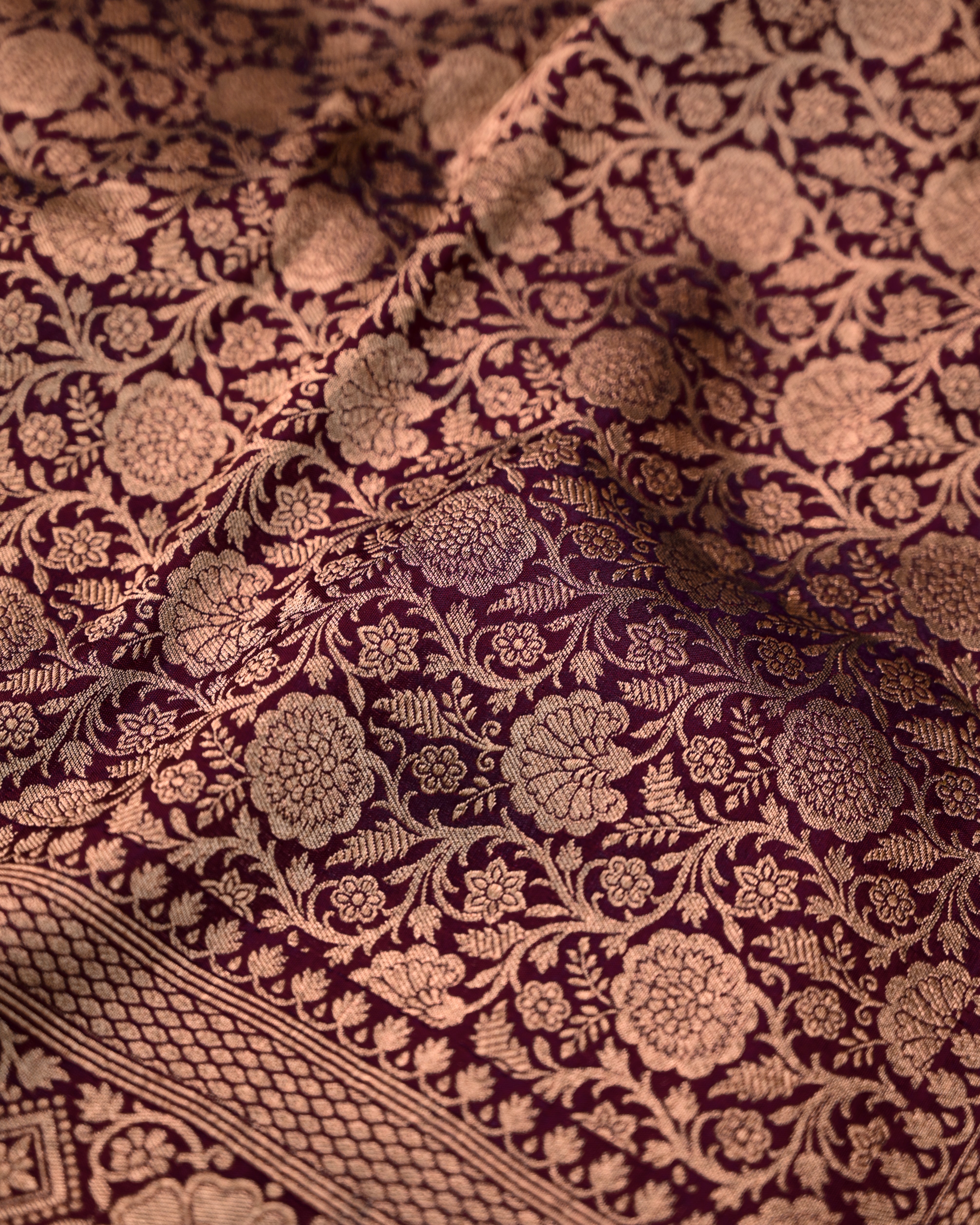 Wine Banarasi Katan Silk Saree