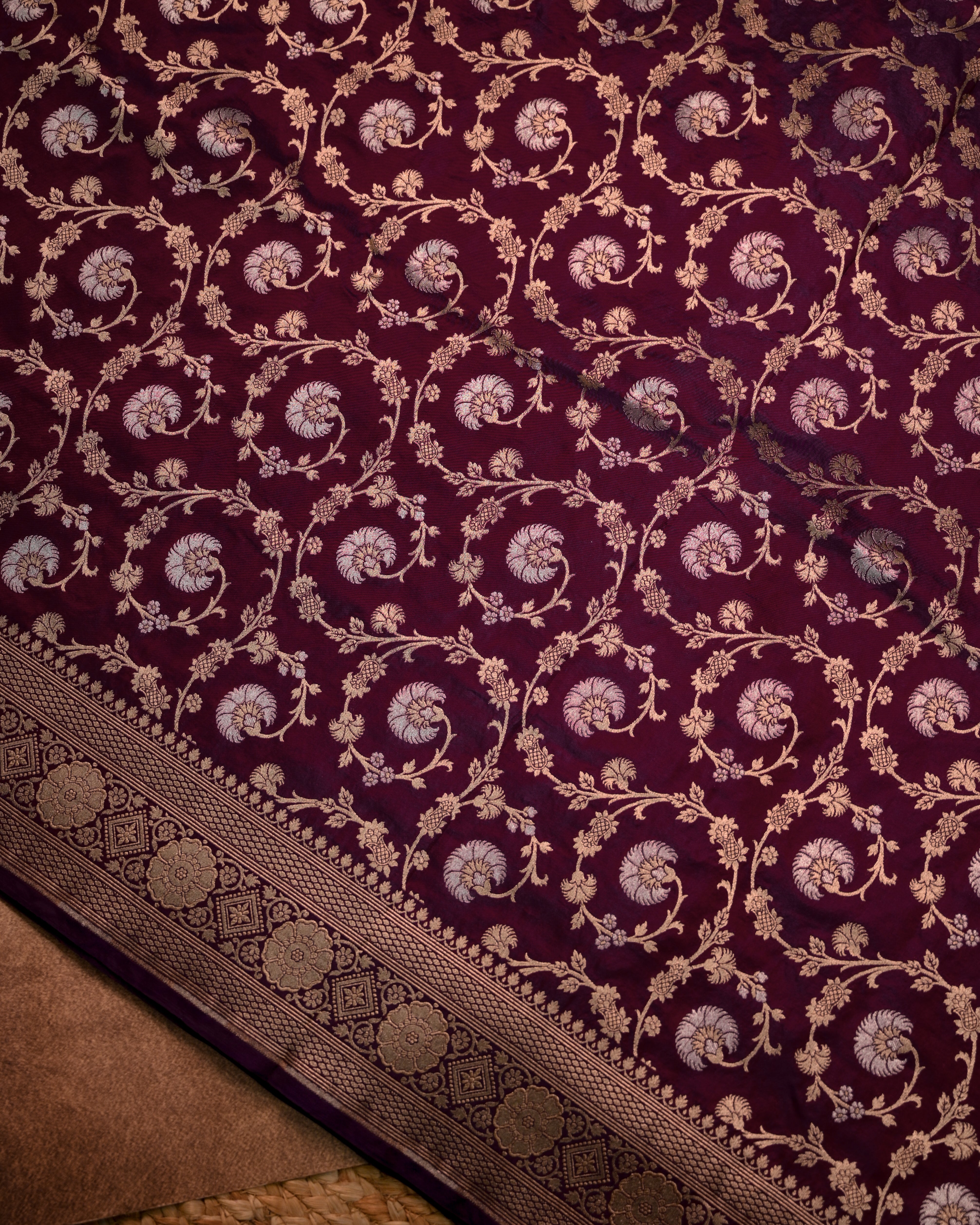 Wine Banarasi Katan Silk Saree