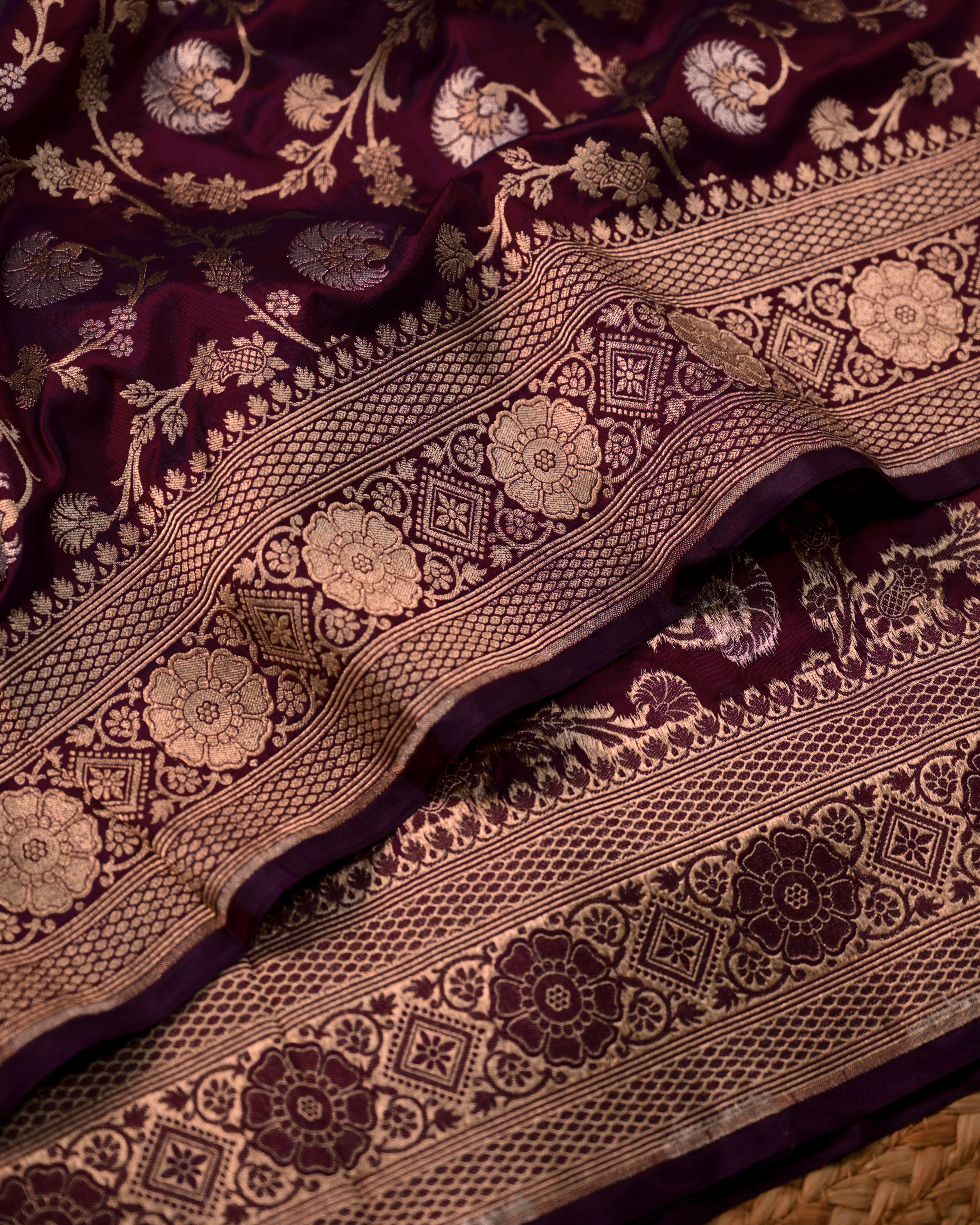 Wine Banarasi Katan Silk Saree