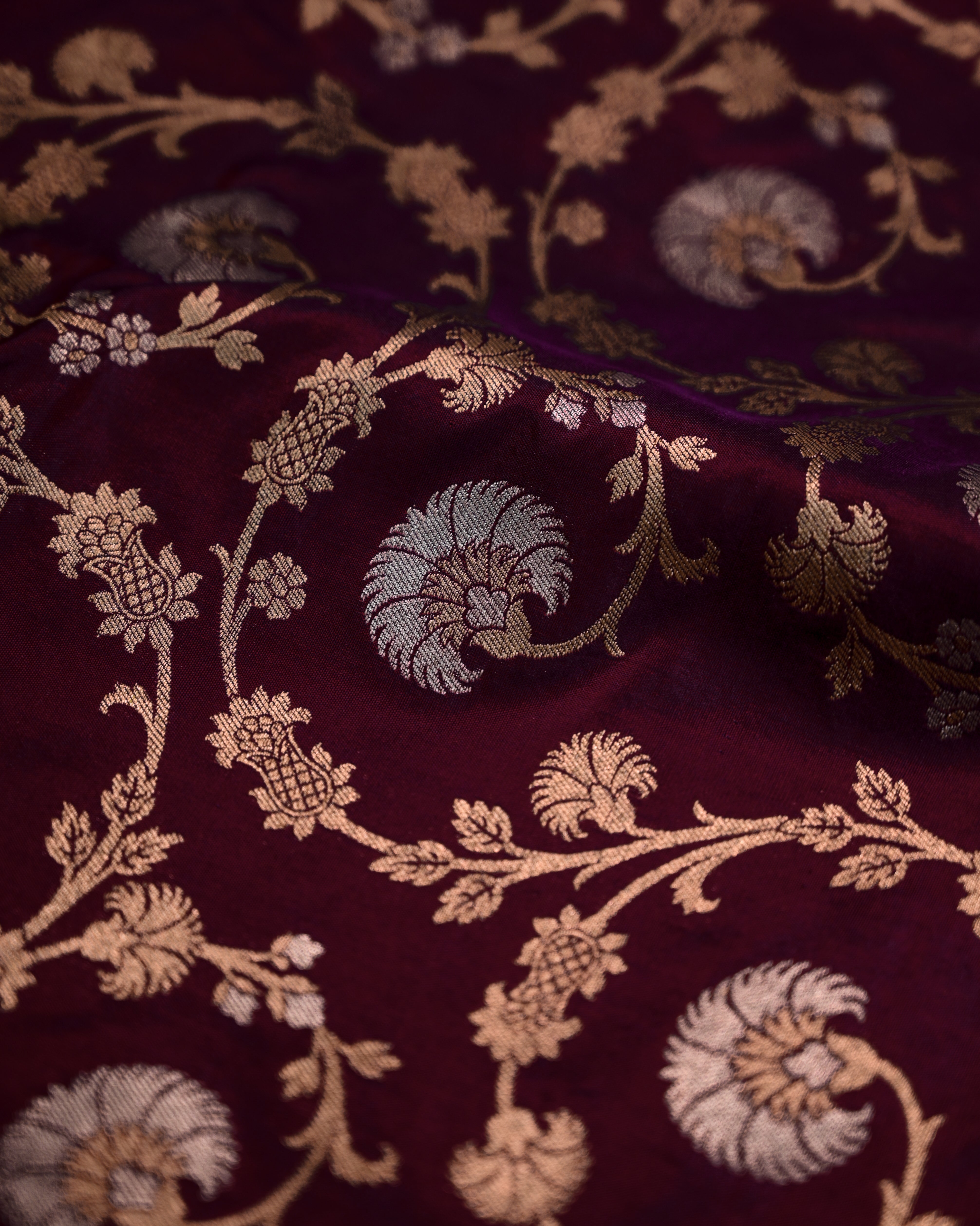 Wine Banarasi Katan Silk Saree