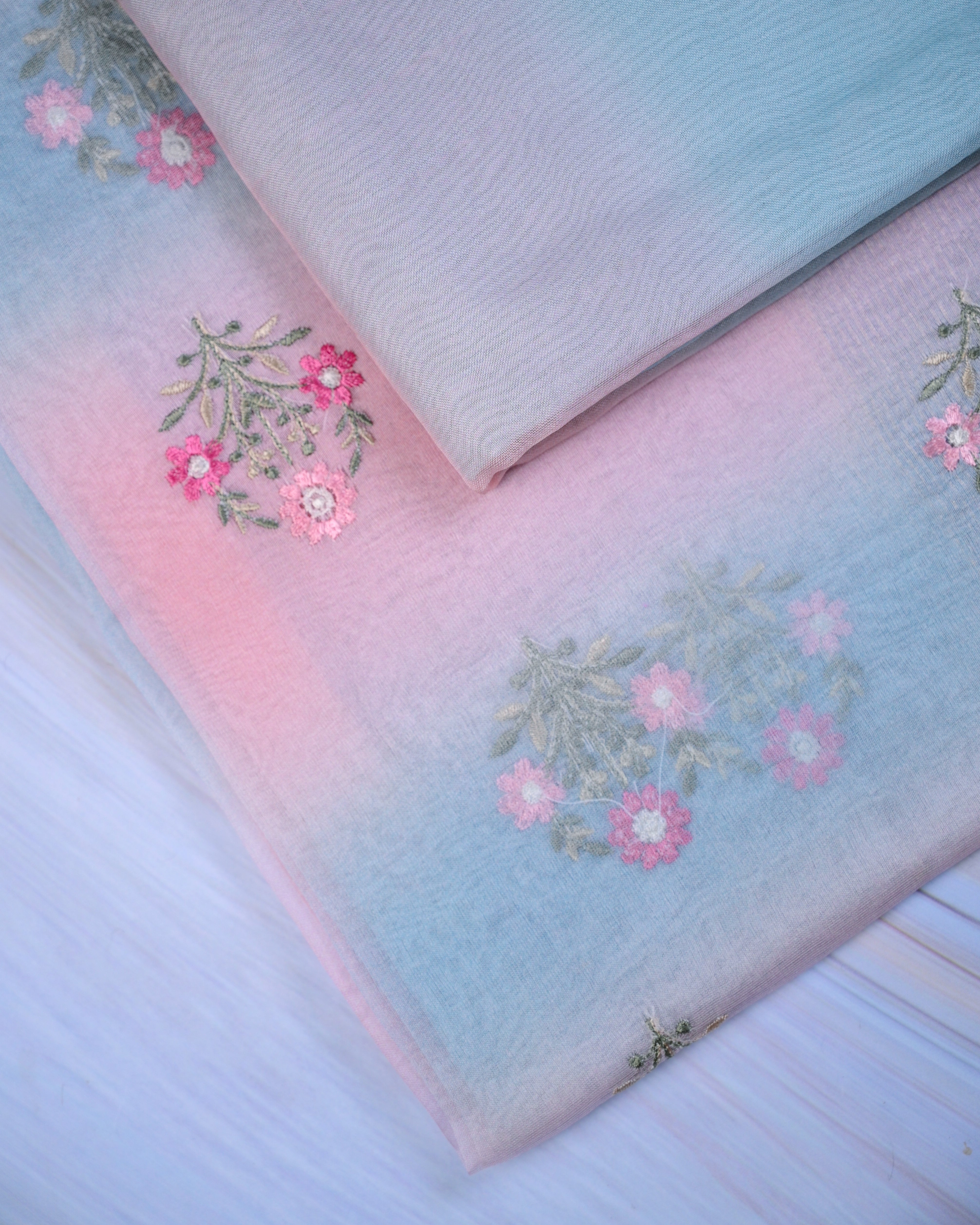 Pastel Bloom Organza Printed Unstitched Suit Set