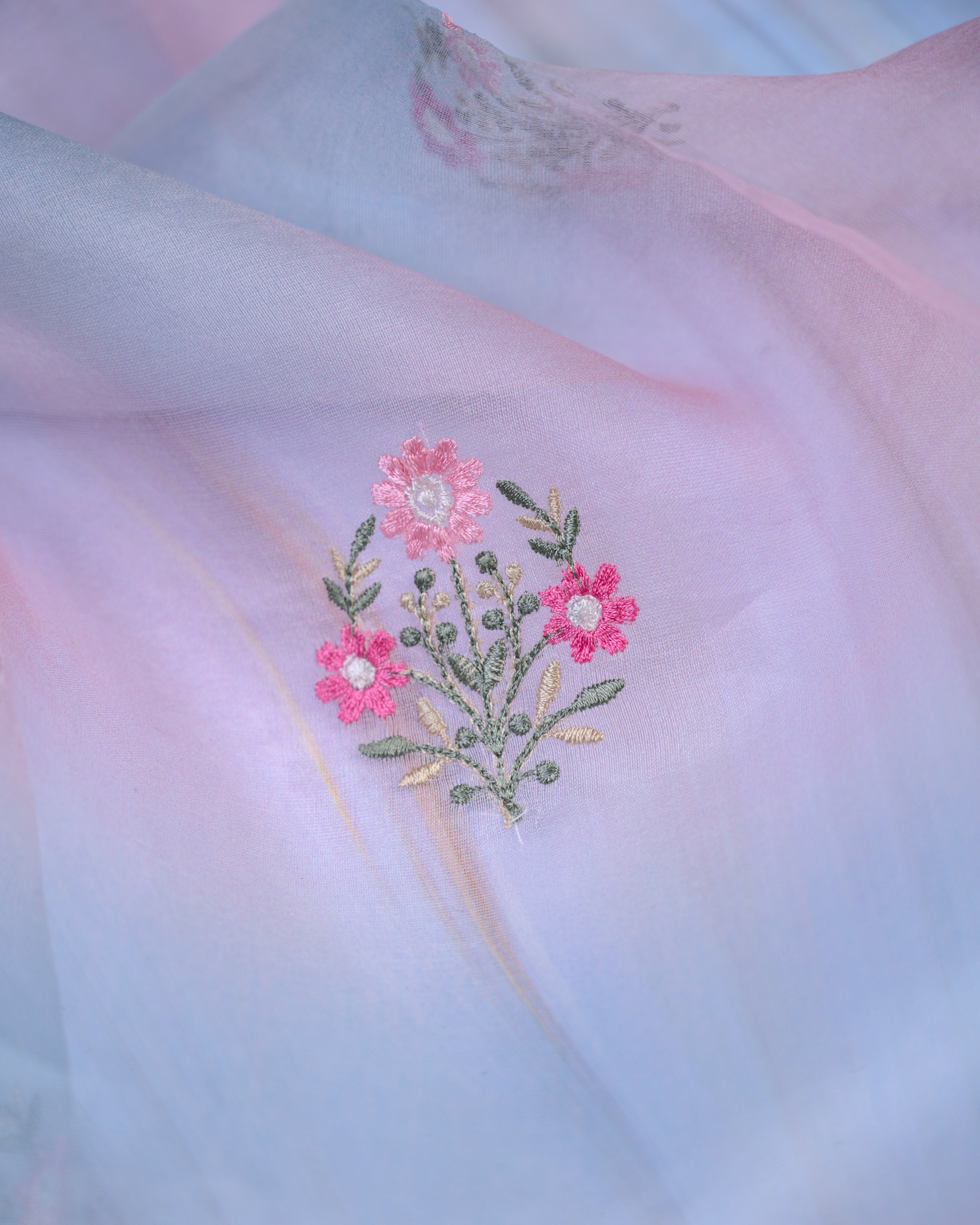 Pastel Bloom Organza Printed Unstitched Suit Set
