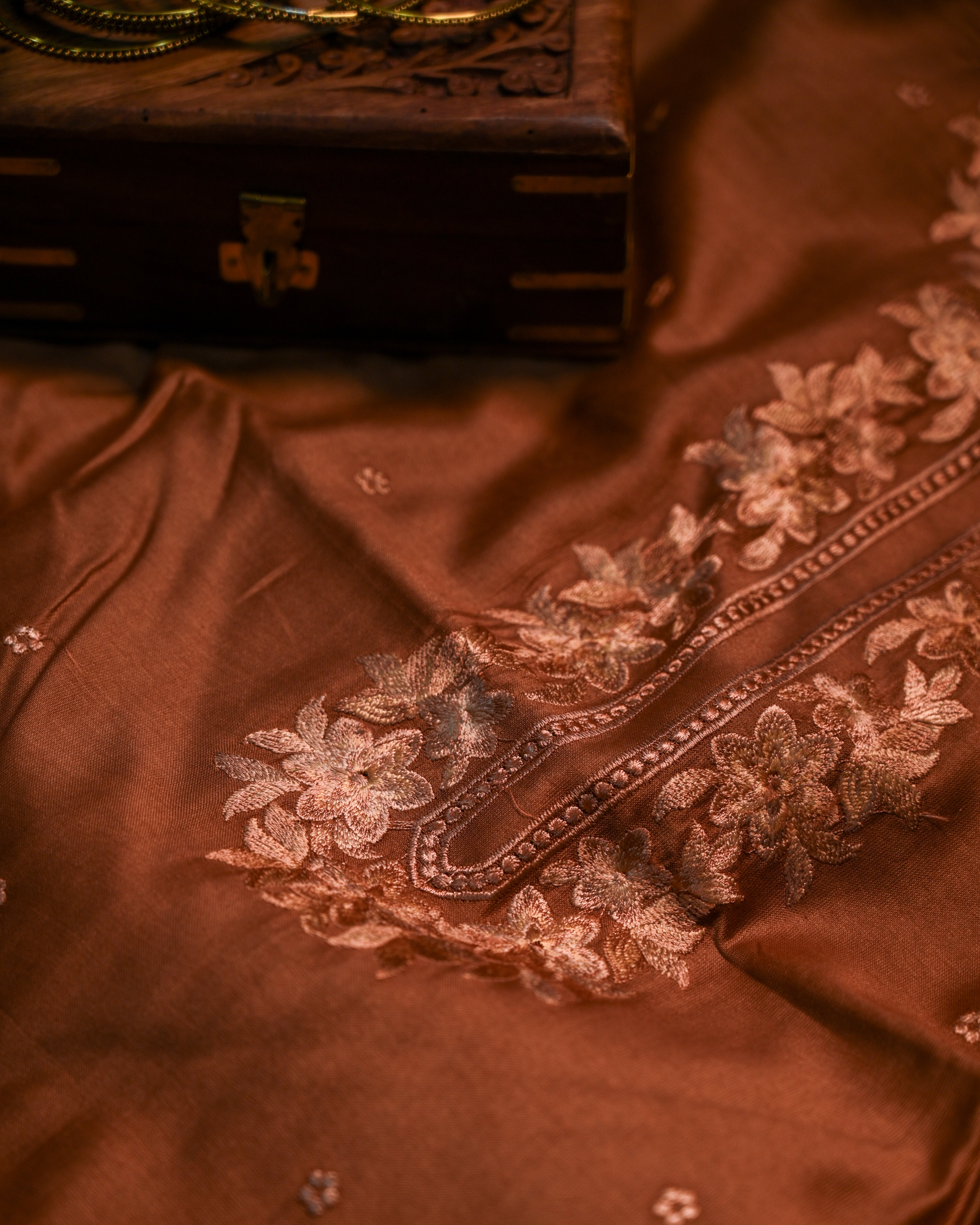 Pure Chanderi Embroidered Suit Set