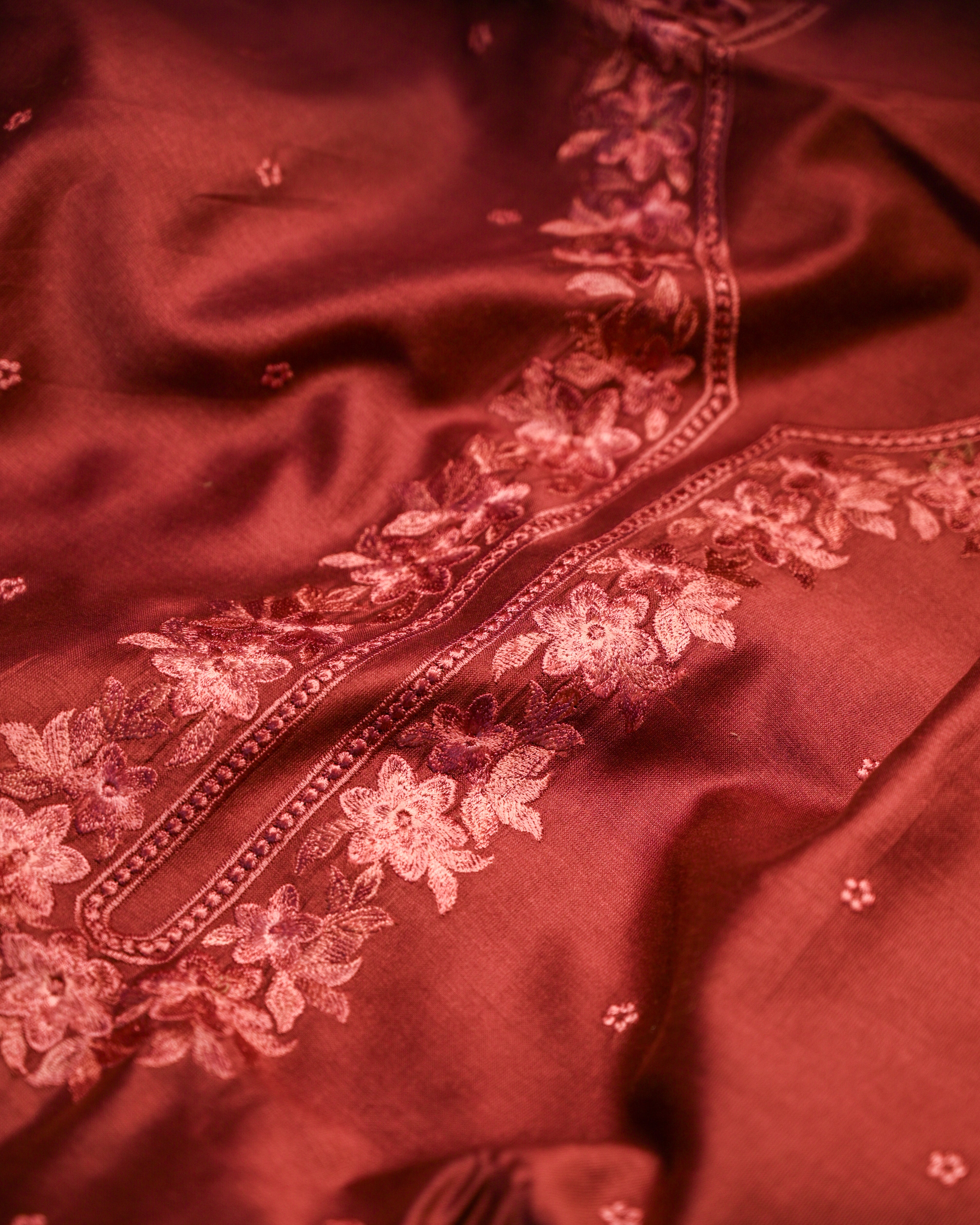 Pure Chanderi Embroidered Suit Set