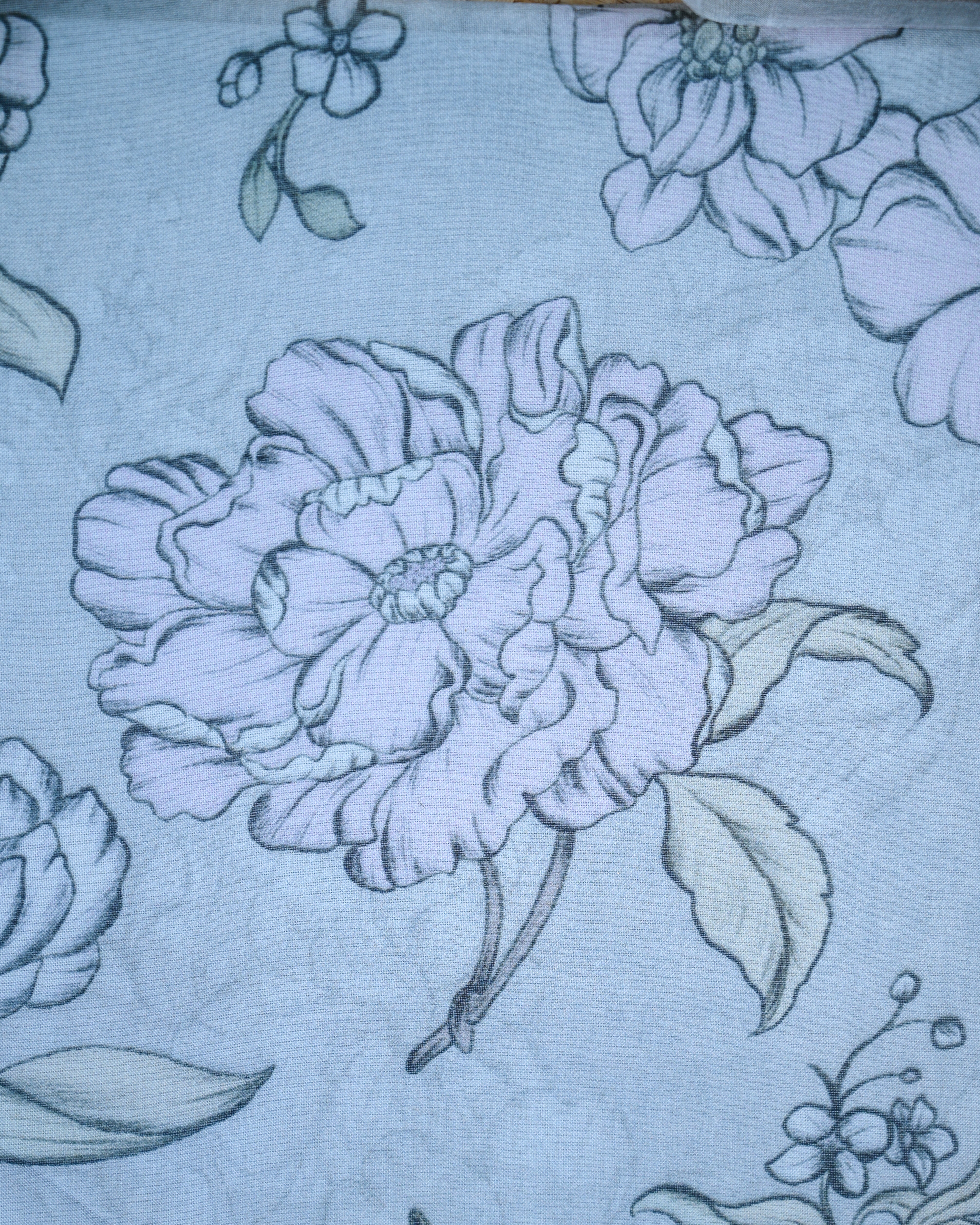 Powder Blue Digital Print Organza Silk Unstitched Suit Set