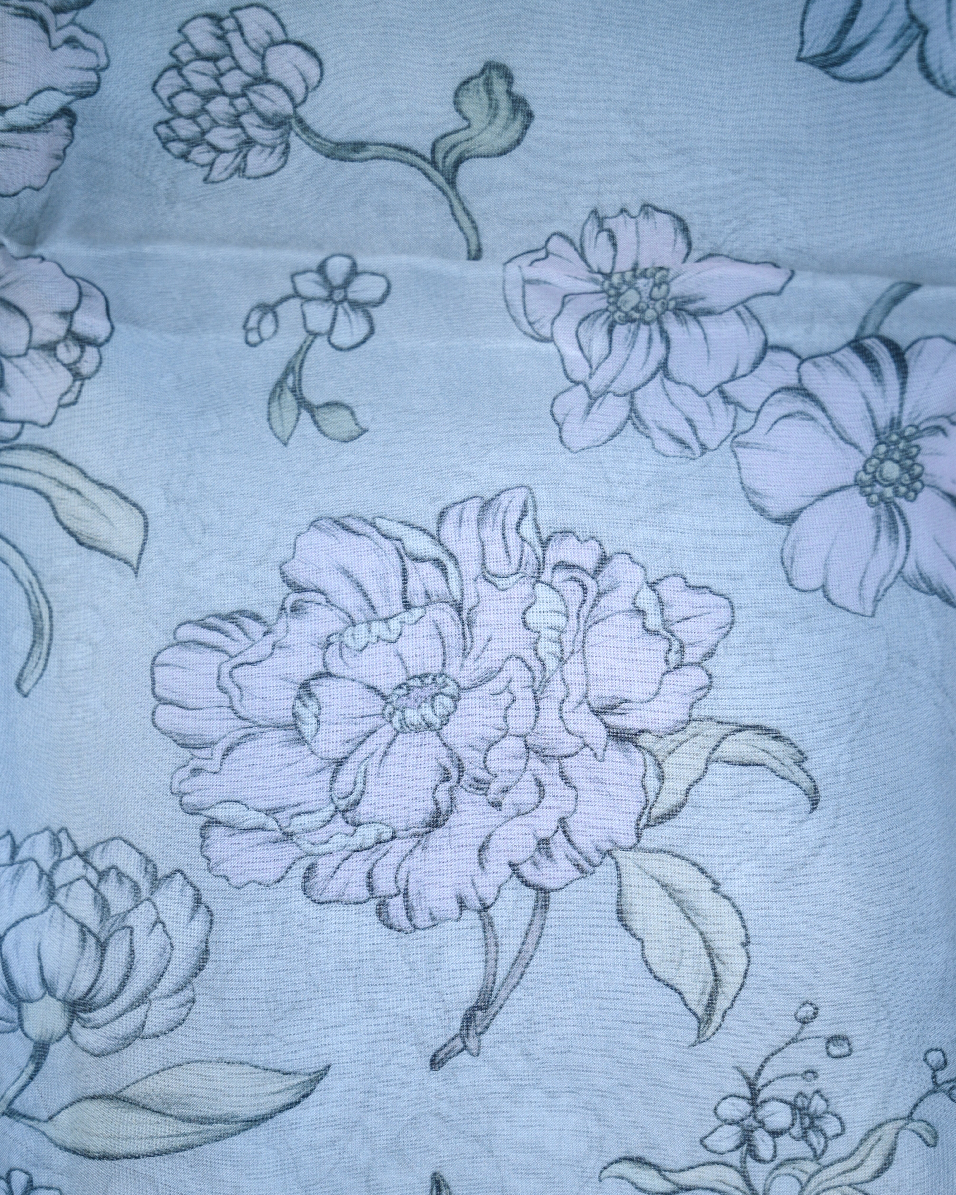 Powder Blue Digital Print Organza Silk Unstitched Suit Set