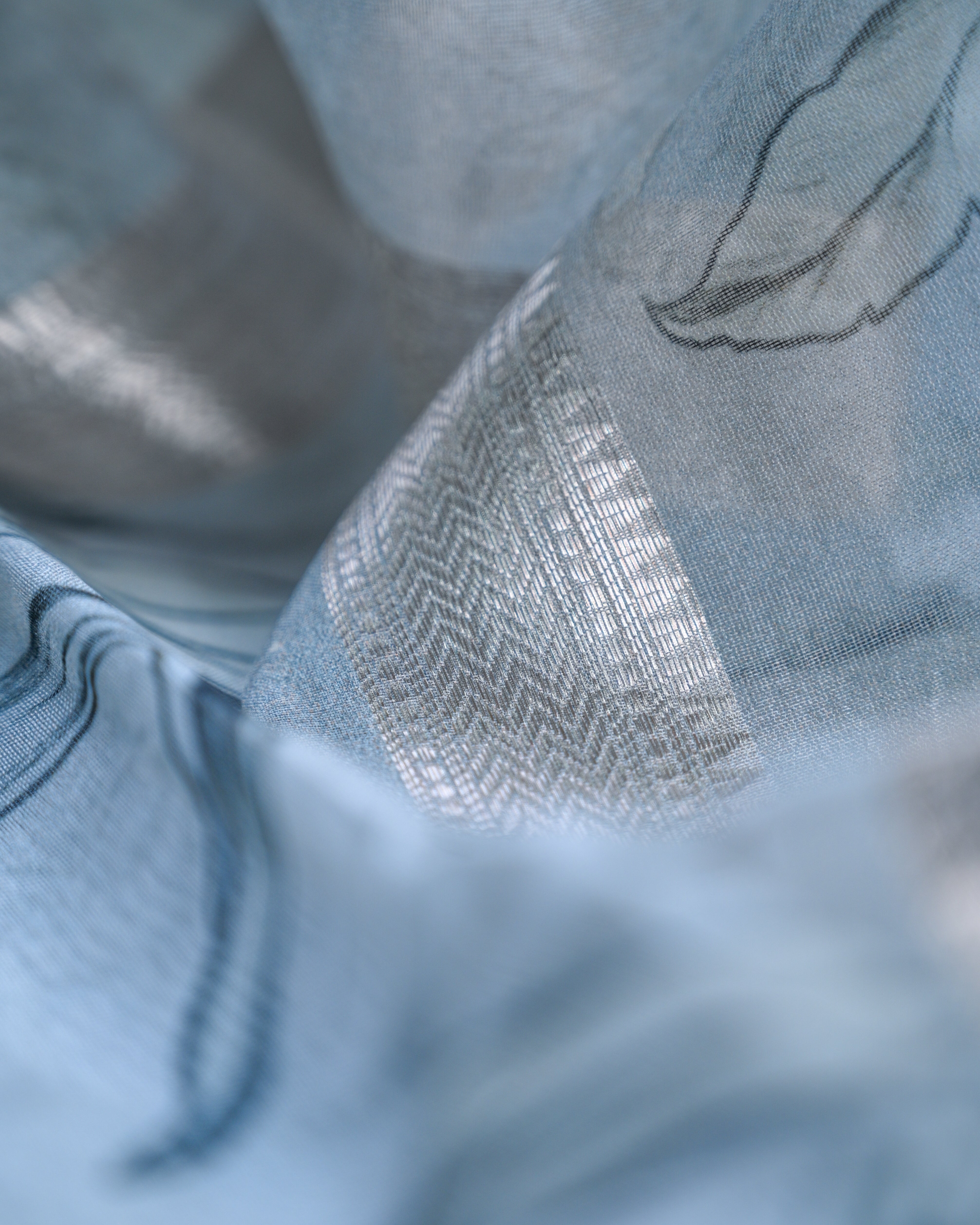 Powder Blue Digital Print Organza Silk Unstitched Suit Set