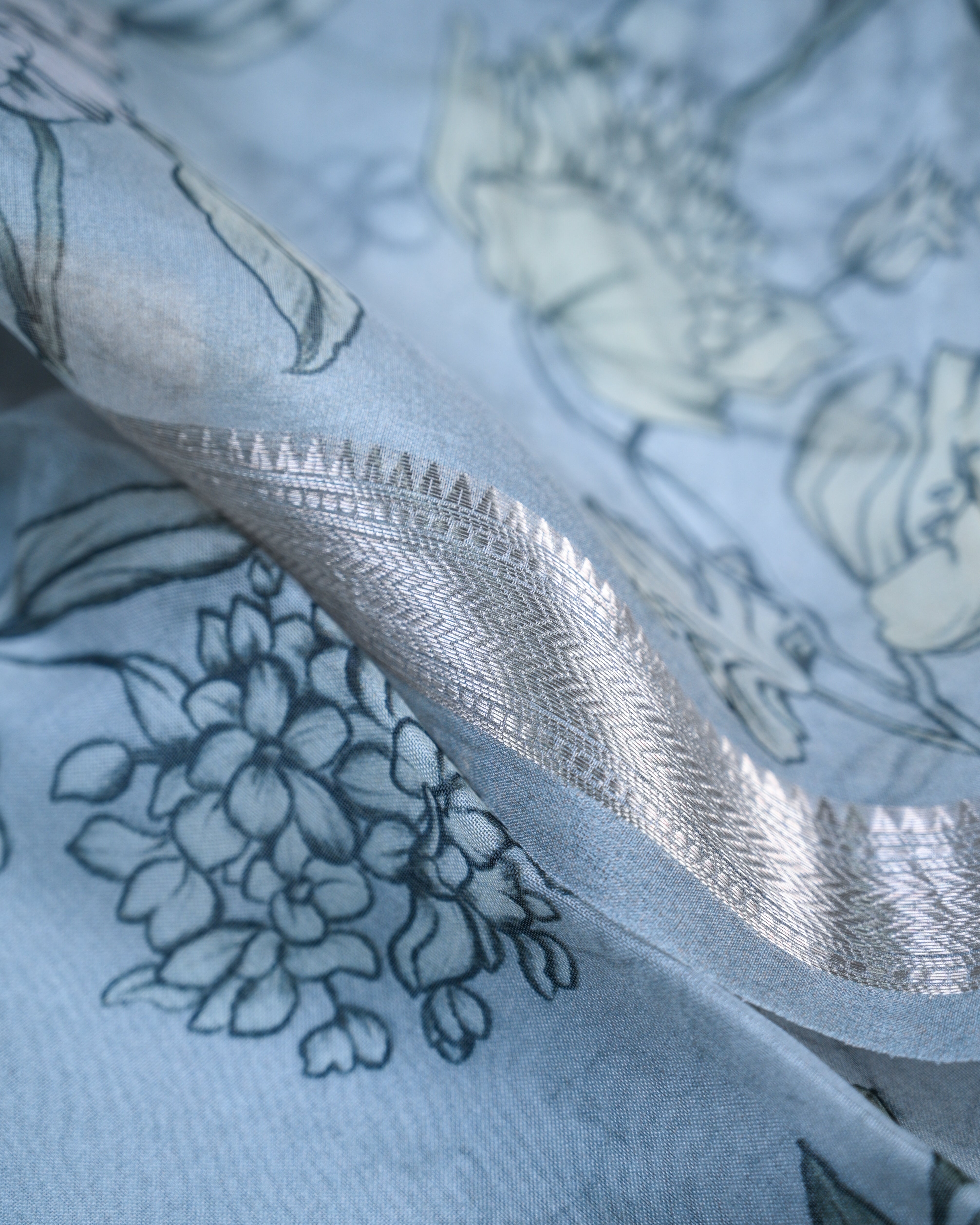 Powder Blue Digital Print Organza Silk Unstitched Suit Set