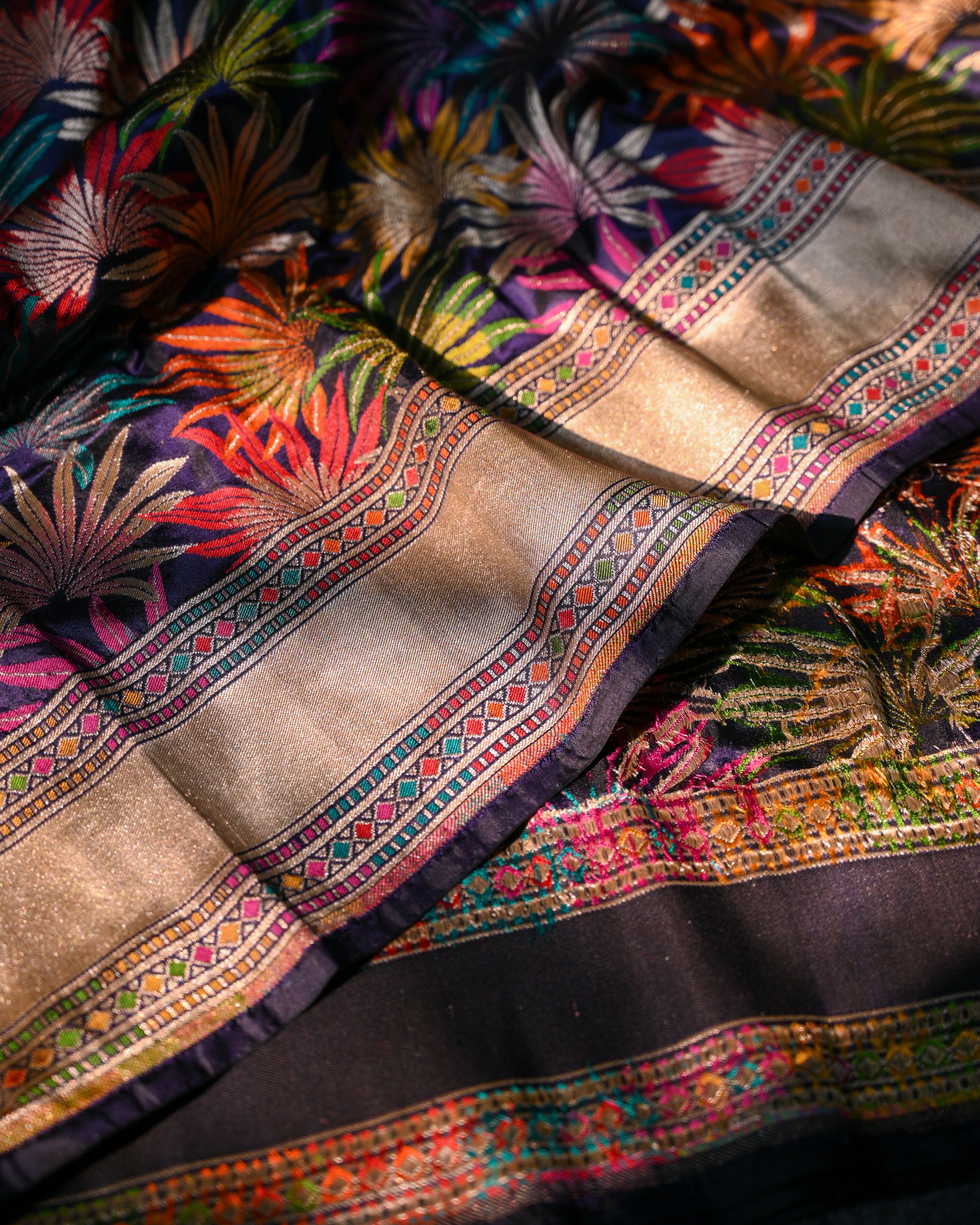Multicolour Handwoven Katan Silk Saree
