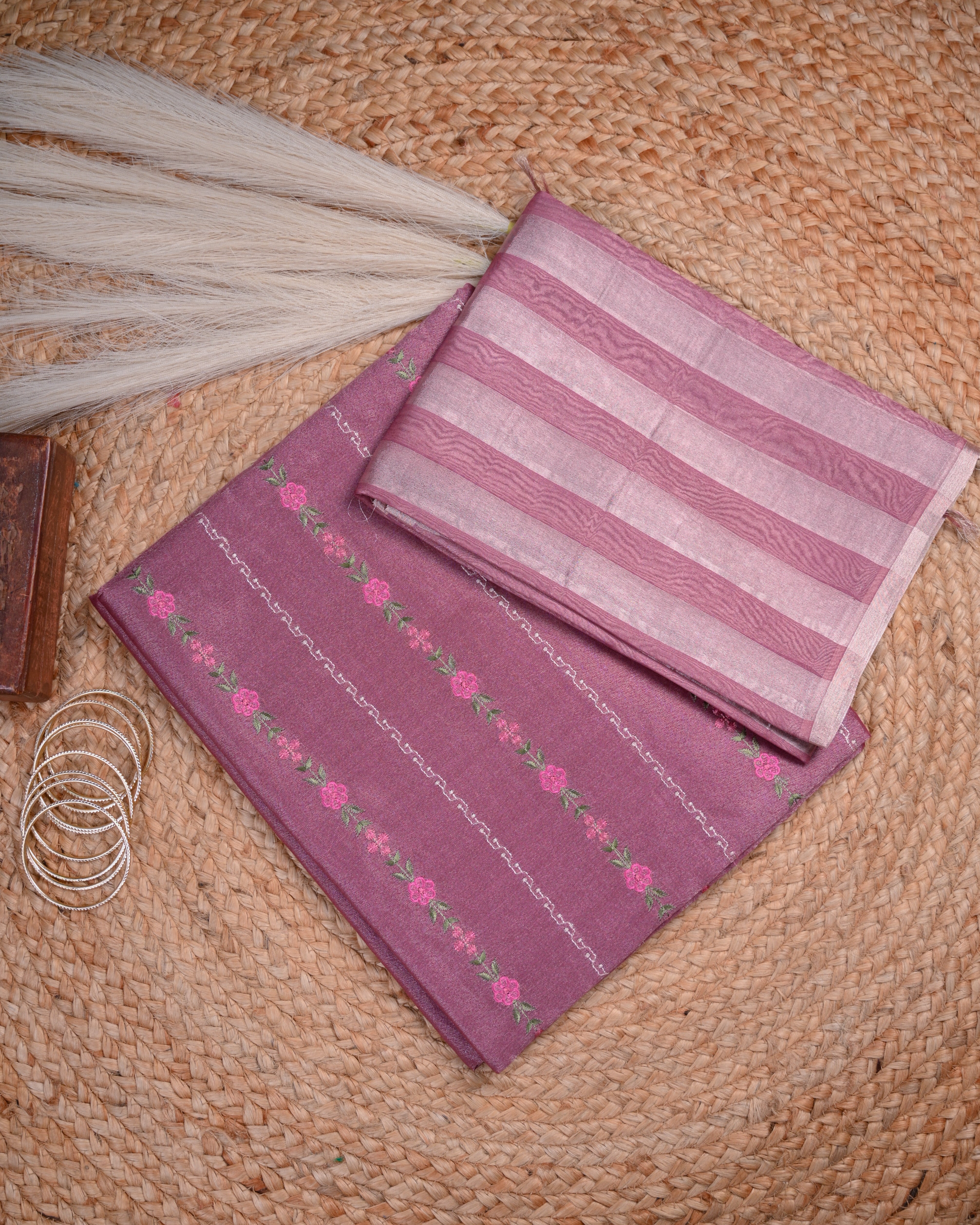 Mauve Pink Organza Dupatta Unstitched Suit Set