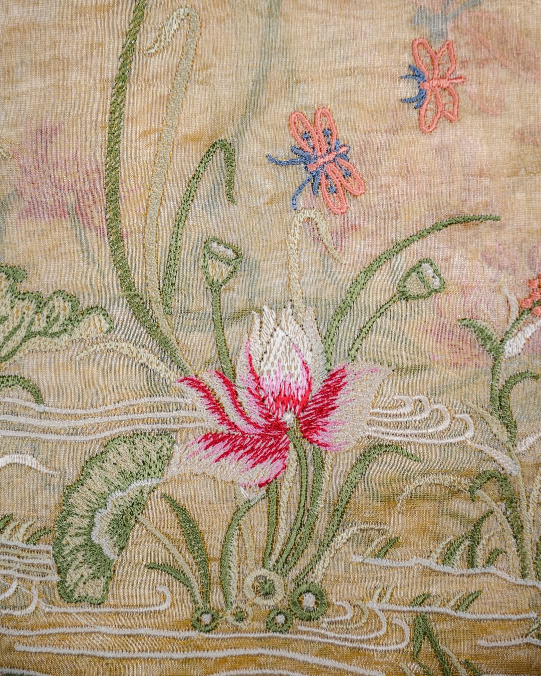 Yellow Tissue Embroidery Saree