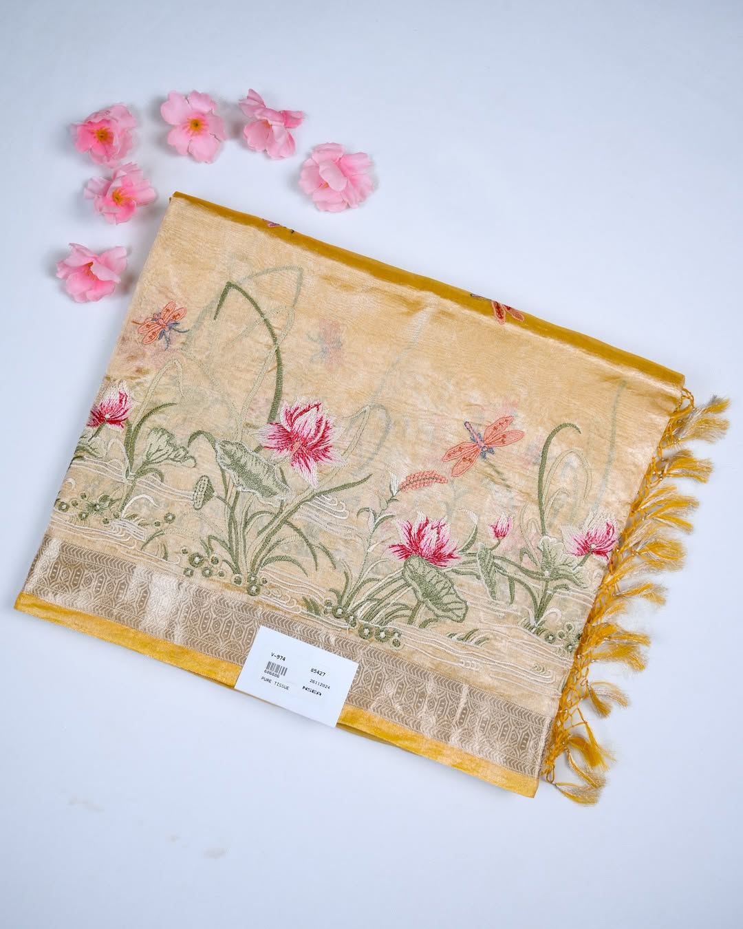 Yellow Tissue Embroidery Saree