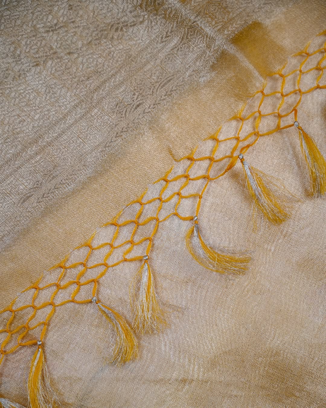 Yellow Tissue Embroidery Saree