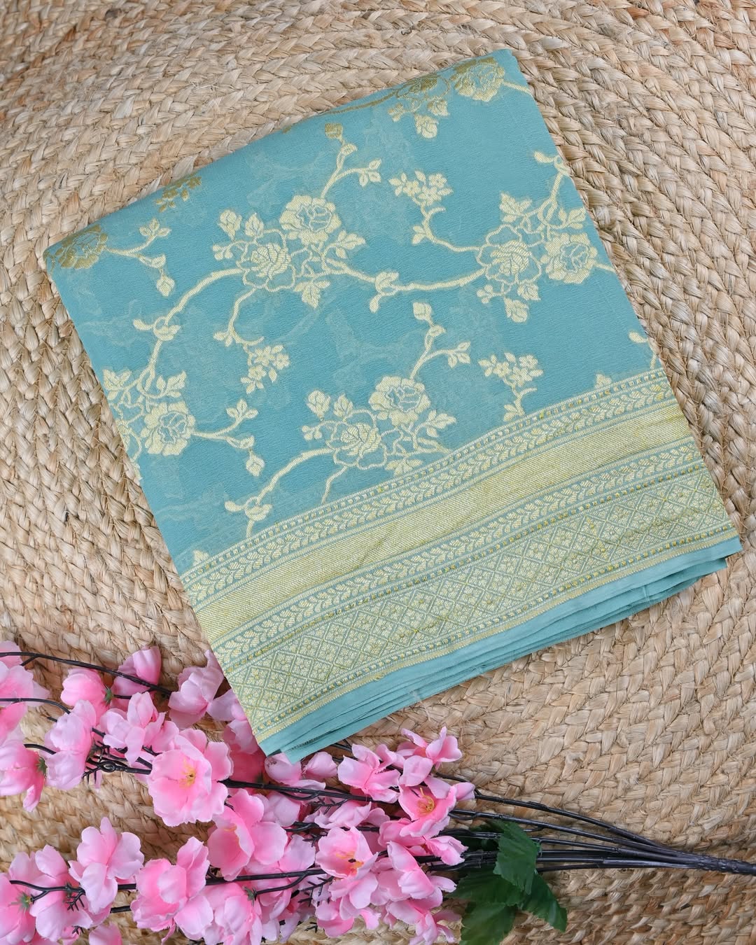 Aqua Green Khaddi Georgette Saree