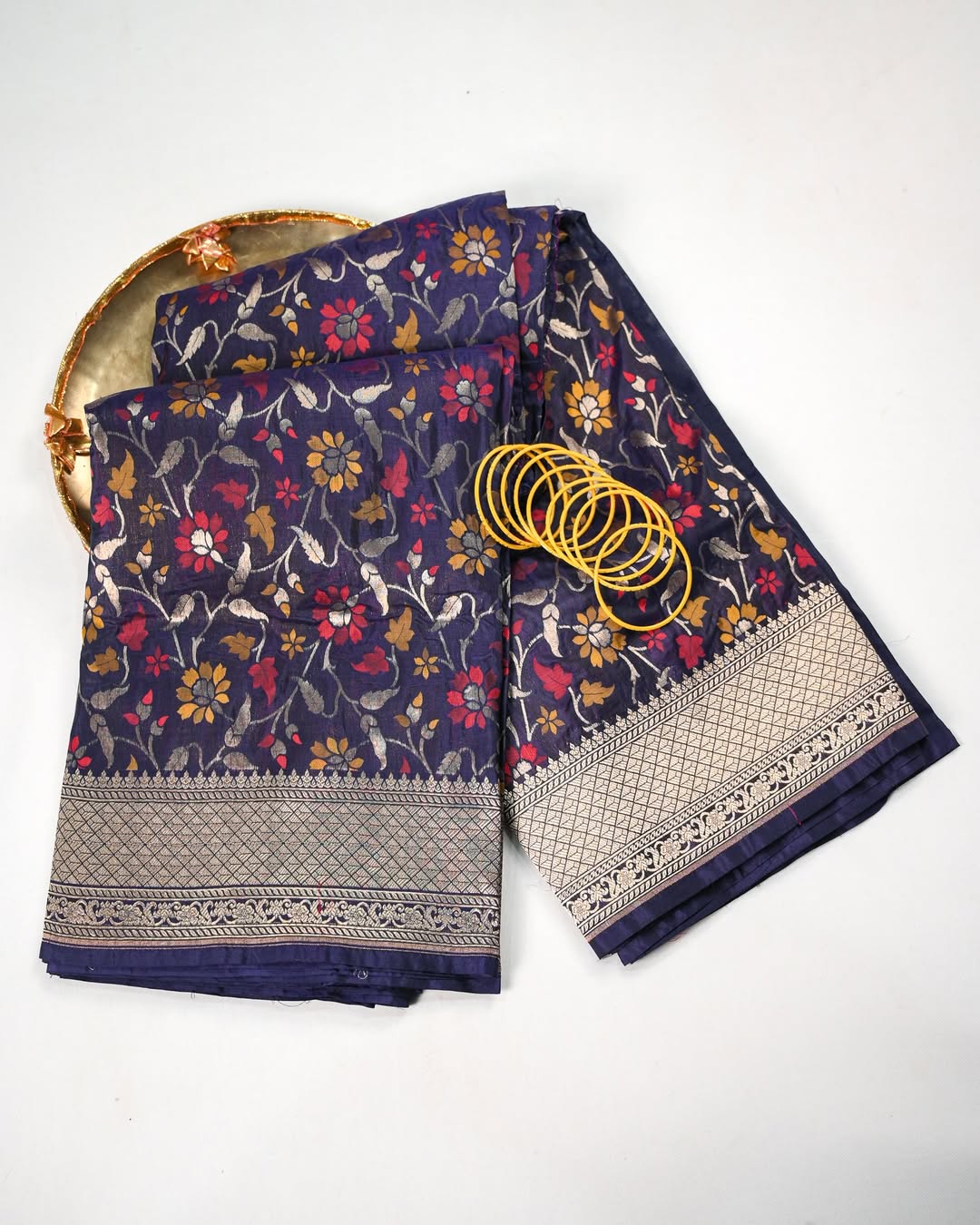 Navy Blue Banarasi Katan Silk Saree