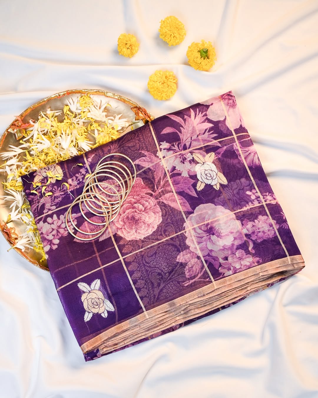 Purple Kadhwa Organza Digital Print Saree