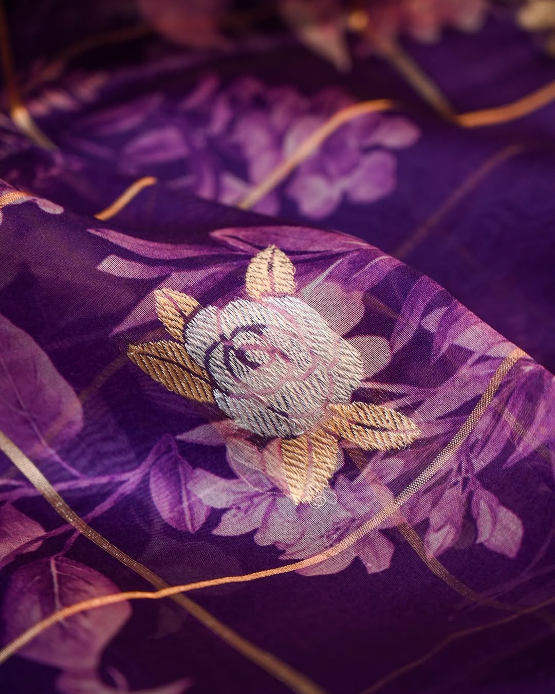 Purple Kadhwa Organza Digital Print Saree