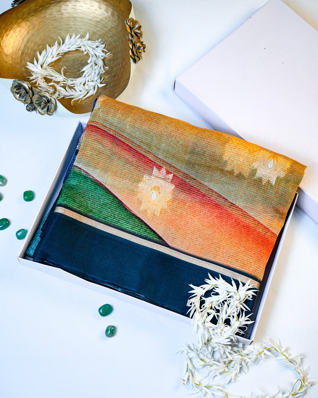 Multi Color Kadhwa Organza Digital Print Saree