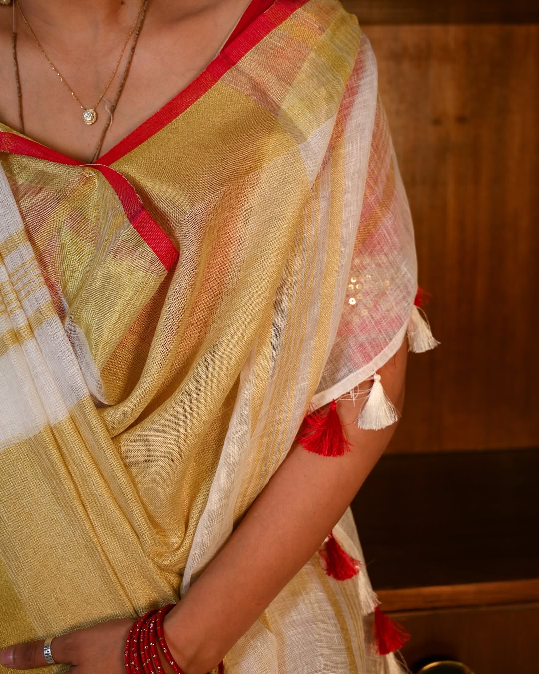 White Banarasi Linen Saree