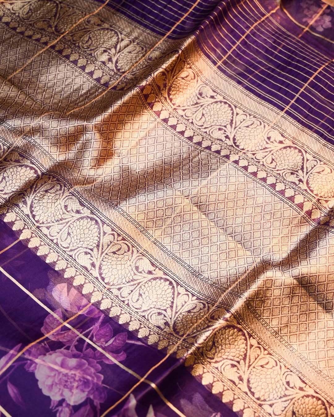 Purple Kadhwa Organza Digital Print Saree
