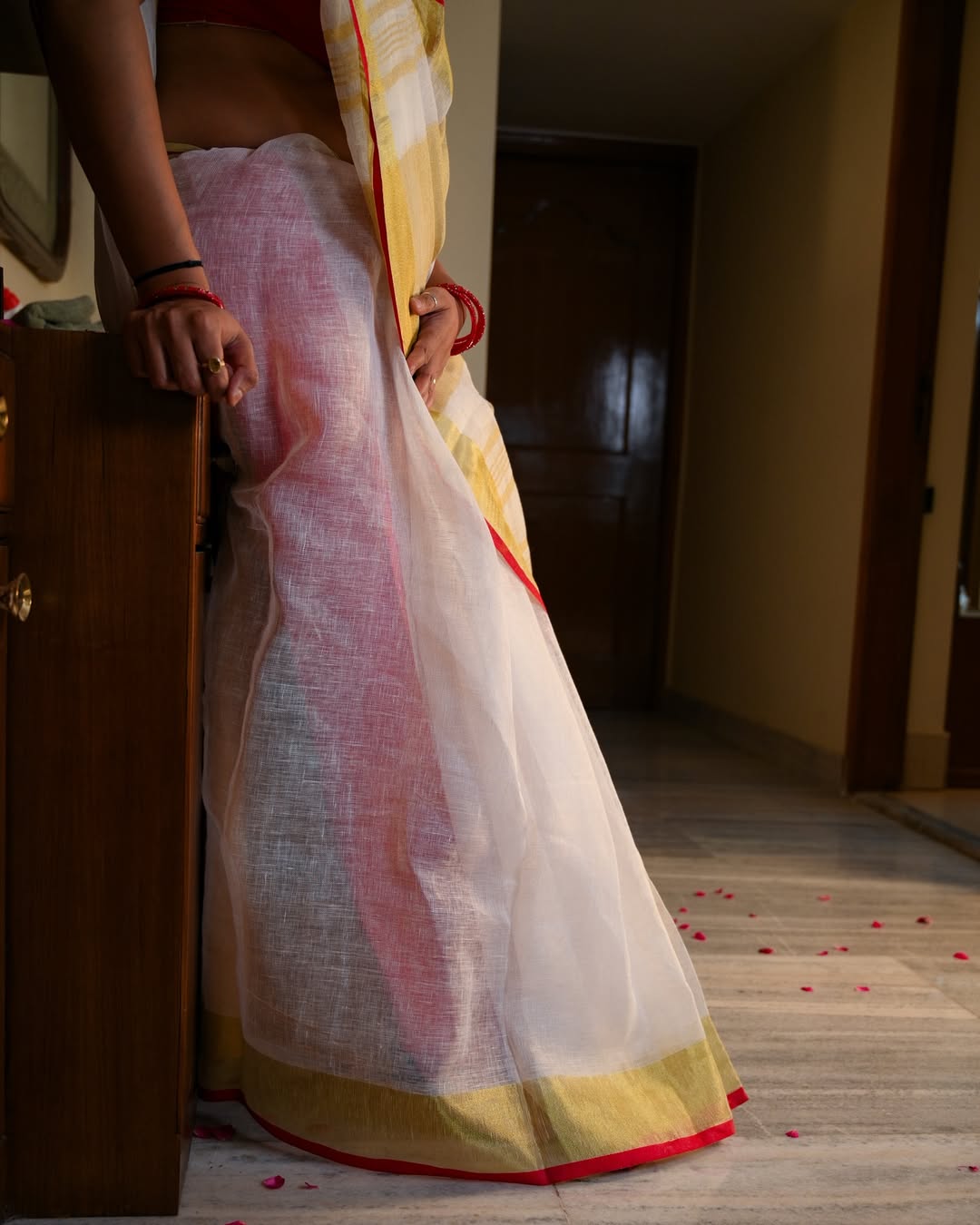 White Banarasi Linen Saree