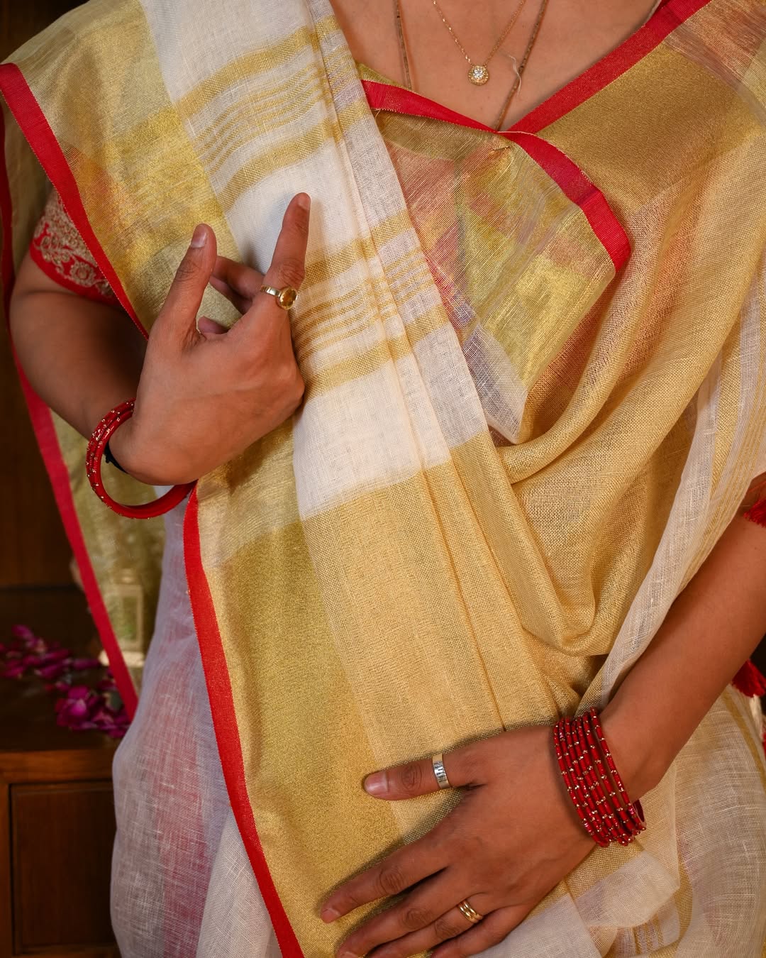 White Banarasi Linen Saree