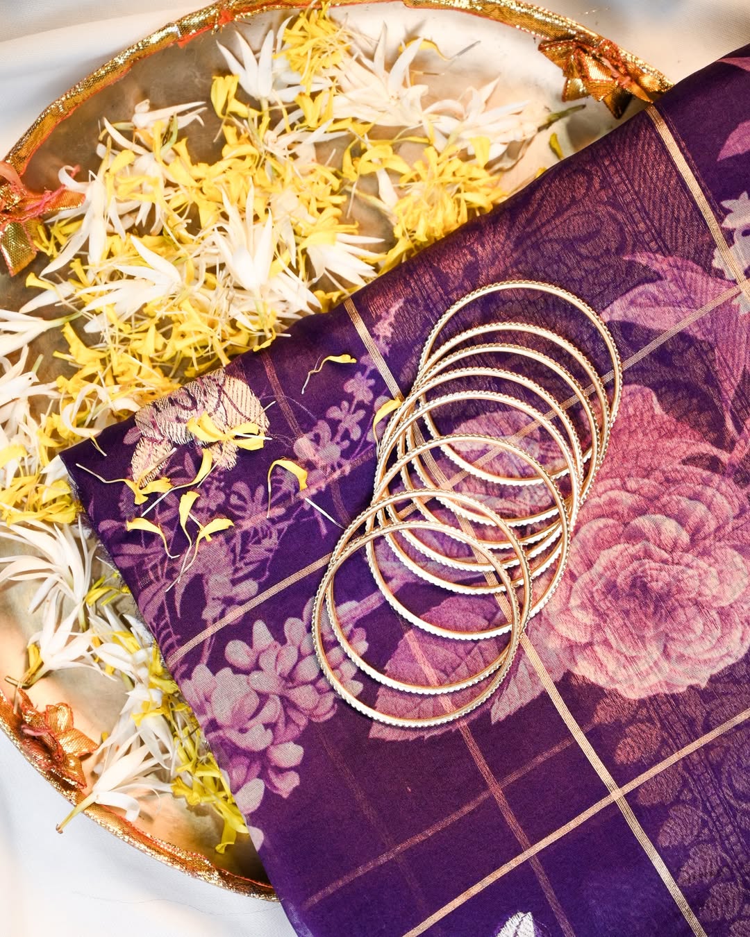 Purple Kadhwa Organza Digital Print Saree