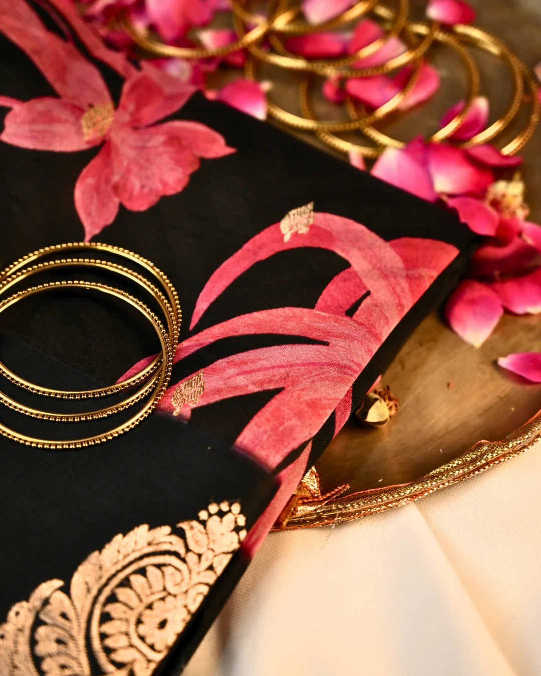 Black Banarasi Kadwa Organza digital Print saree