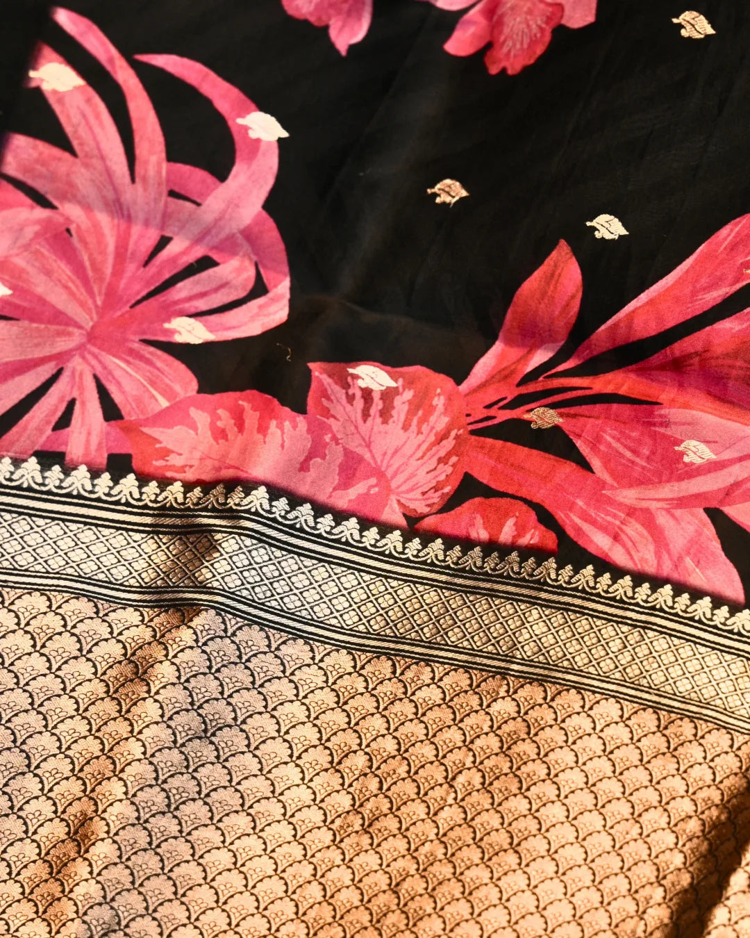 Black Banarasi Kadwa Organza digital Print saree