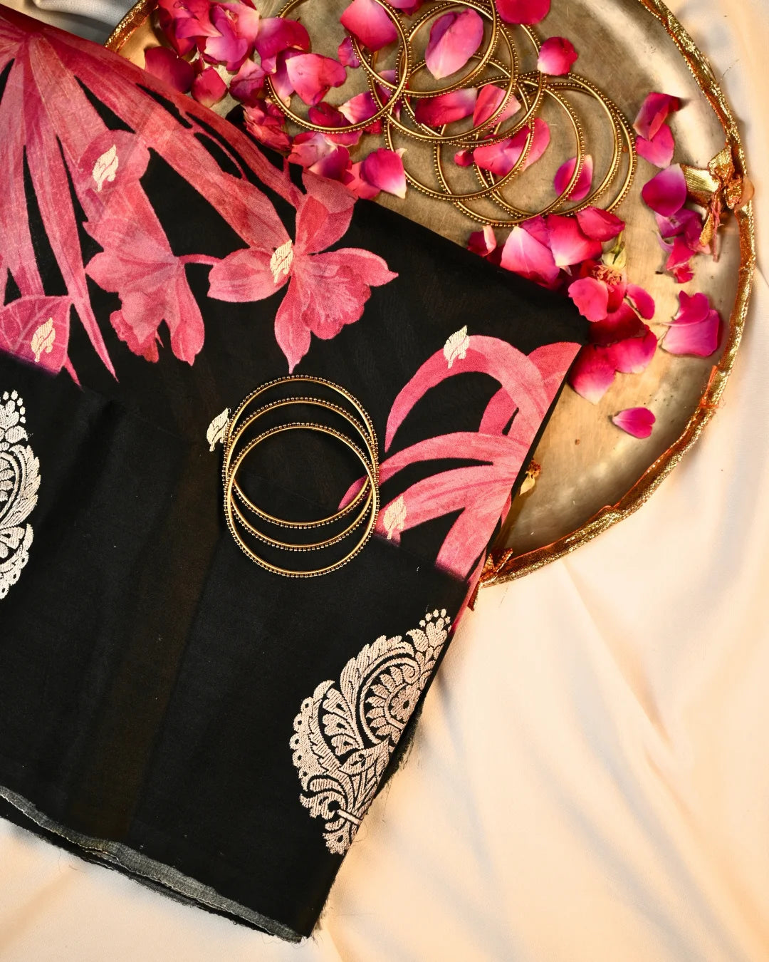 Black Banarasi Kadwa Organza digital Print saree