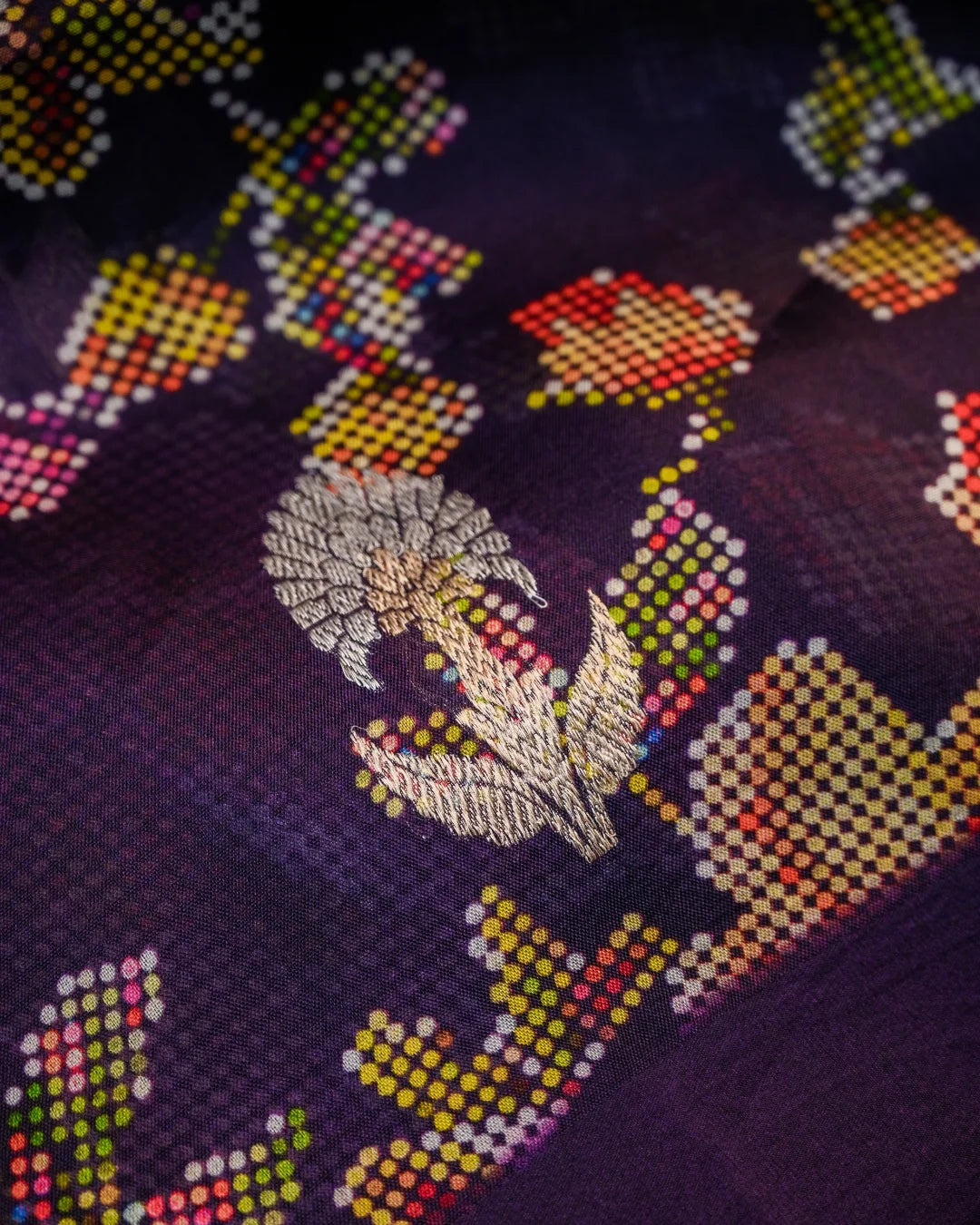 Purple Banarasi Kadwa Organza Digital Print Saree