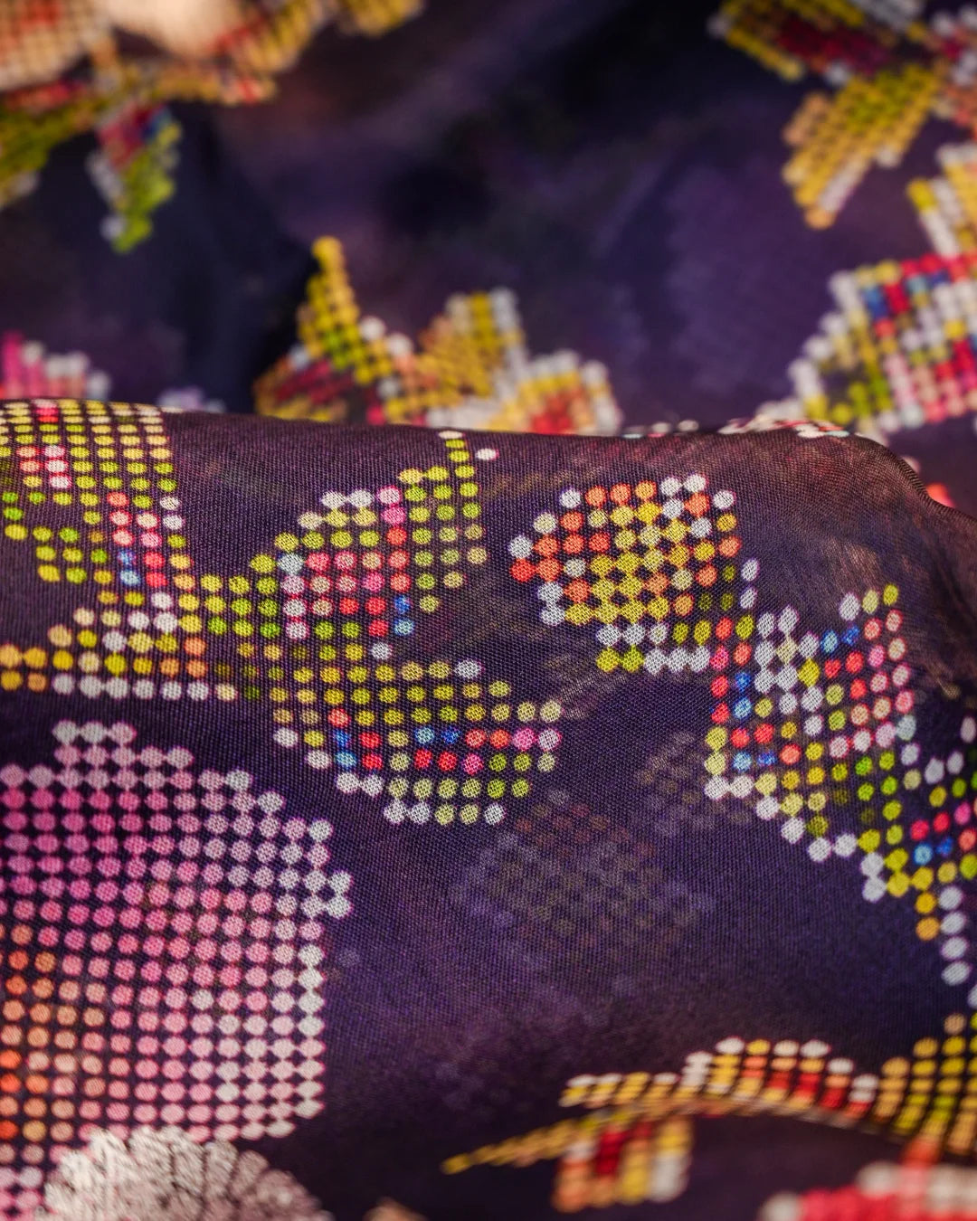 Purple Banarasi Kadwa Organza Digital Print Saree