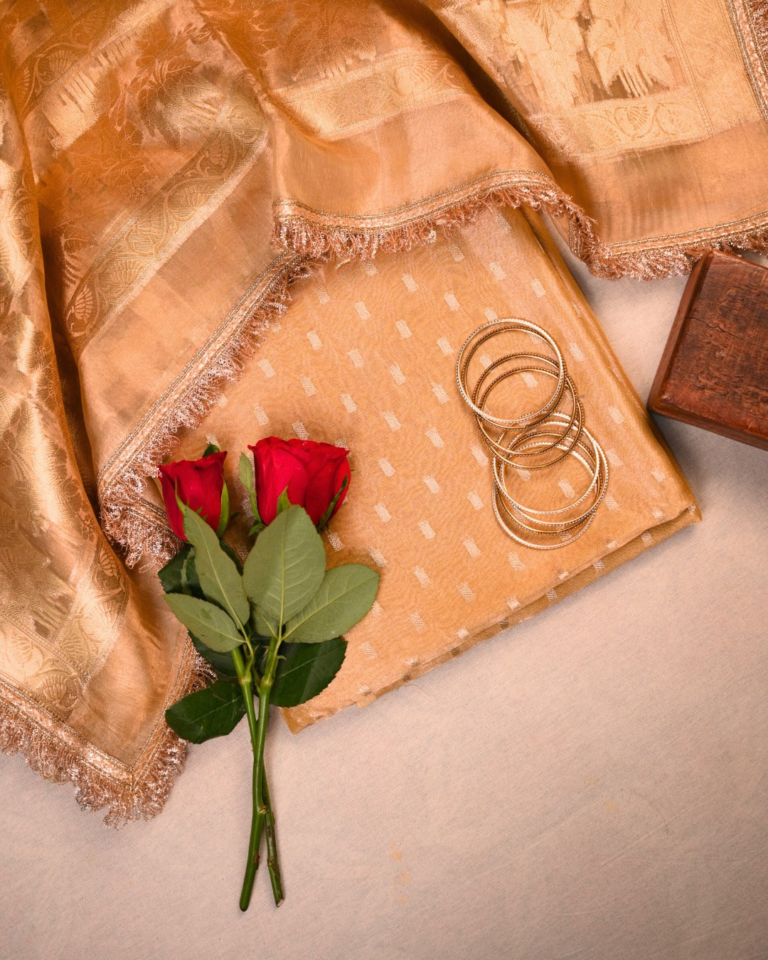 Soft Gold Tissue Silk Unstitched Suit Set