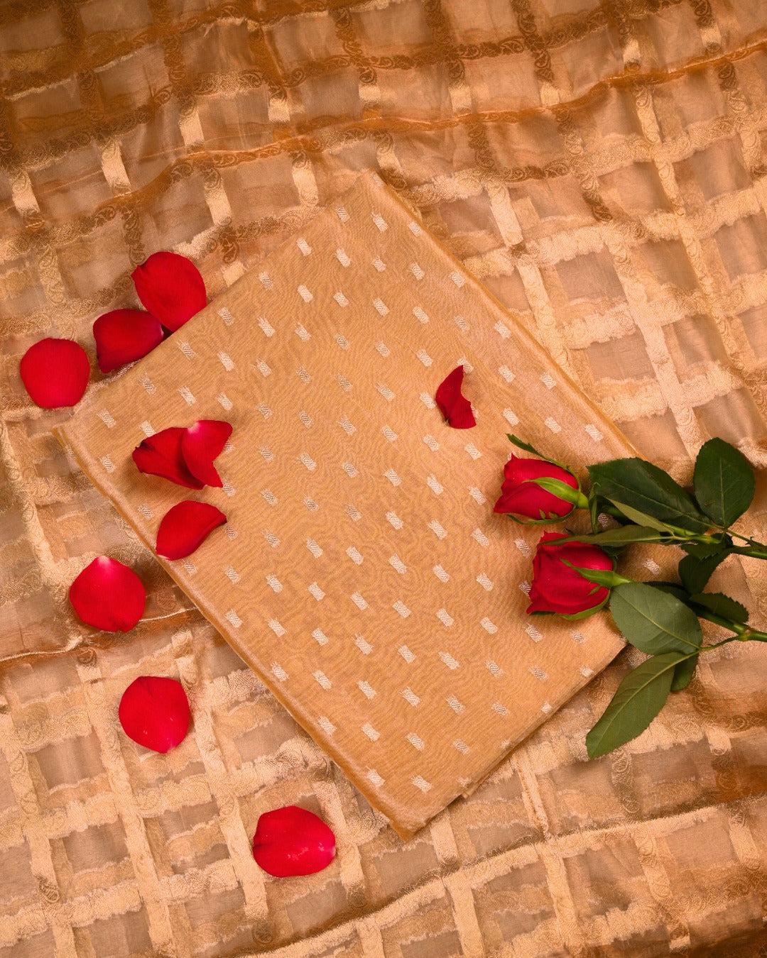 Soft Gold Tissue Silk Unstitched Suit Set