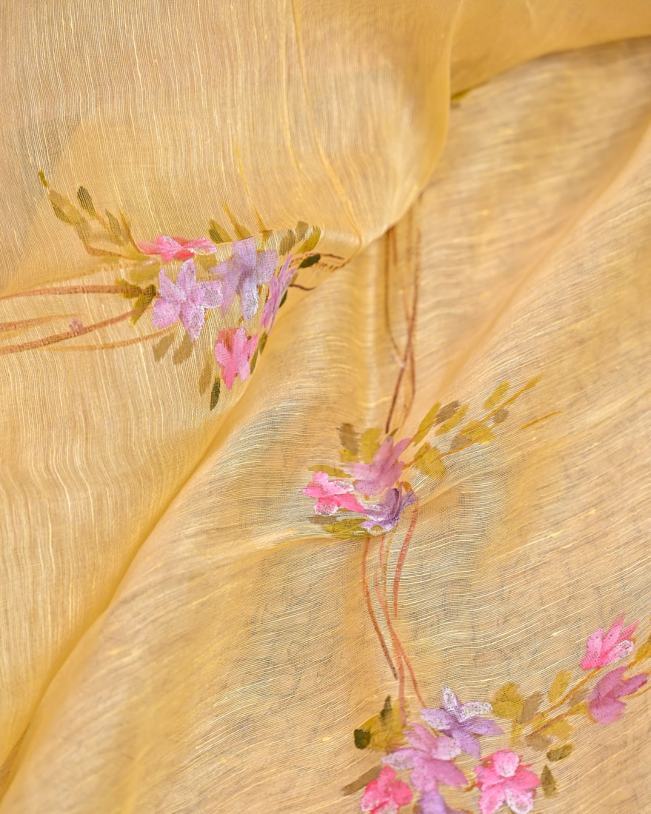 Unstiched Suit Set - Hand Paint Linen silk dupatta, embroidered linen silk Shirt & chanderi silk bottom